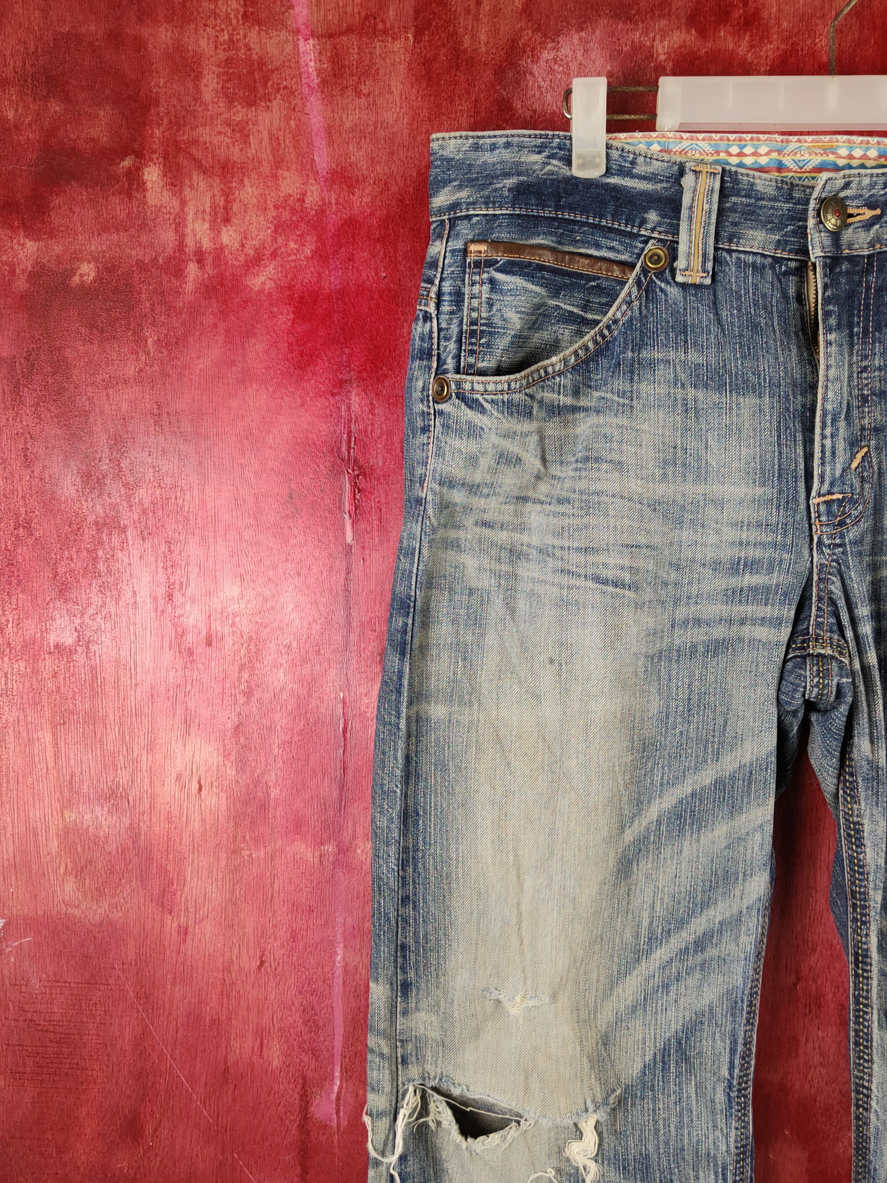Edwin Edwin Dark Blue Faded Distressed Ripped Jeans #S2252 Size US 34 / EU 50 - 3 Thumbnail
