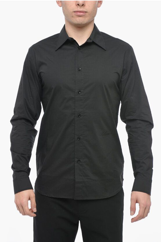 image of Amiri Popeline Cotton Shirt With Spread Collar in Black, Men's (Size Large)