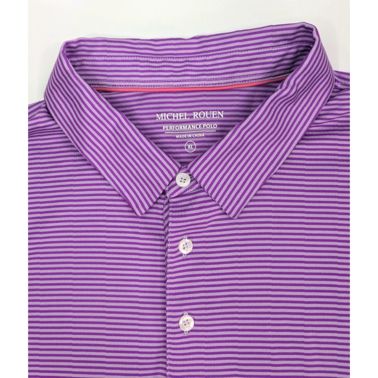 Vintage Michel Rouen Performance Polo Shirt Men XL Purple Stripe Golf Stretch Size US XL / EU 56 / 4 - 6 Thumbnail
