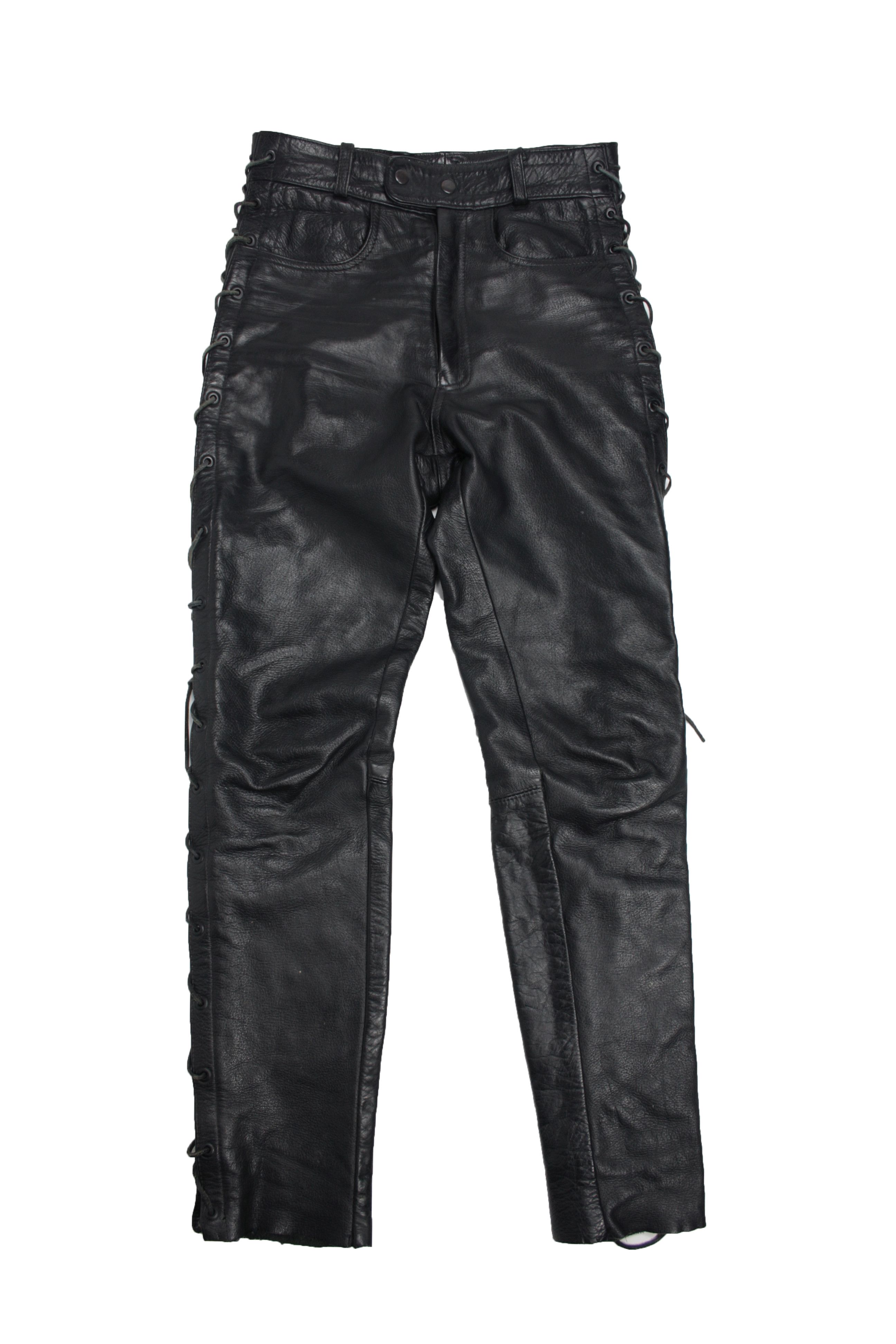 Vintage 90s Biker Riding Genuine Leather Laces Pants