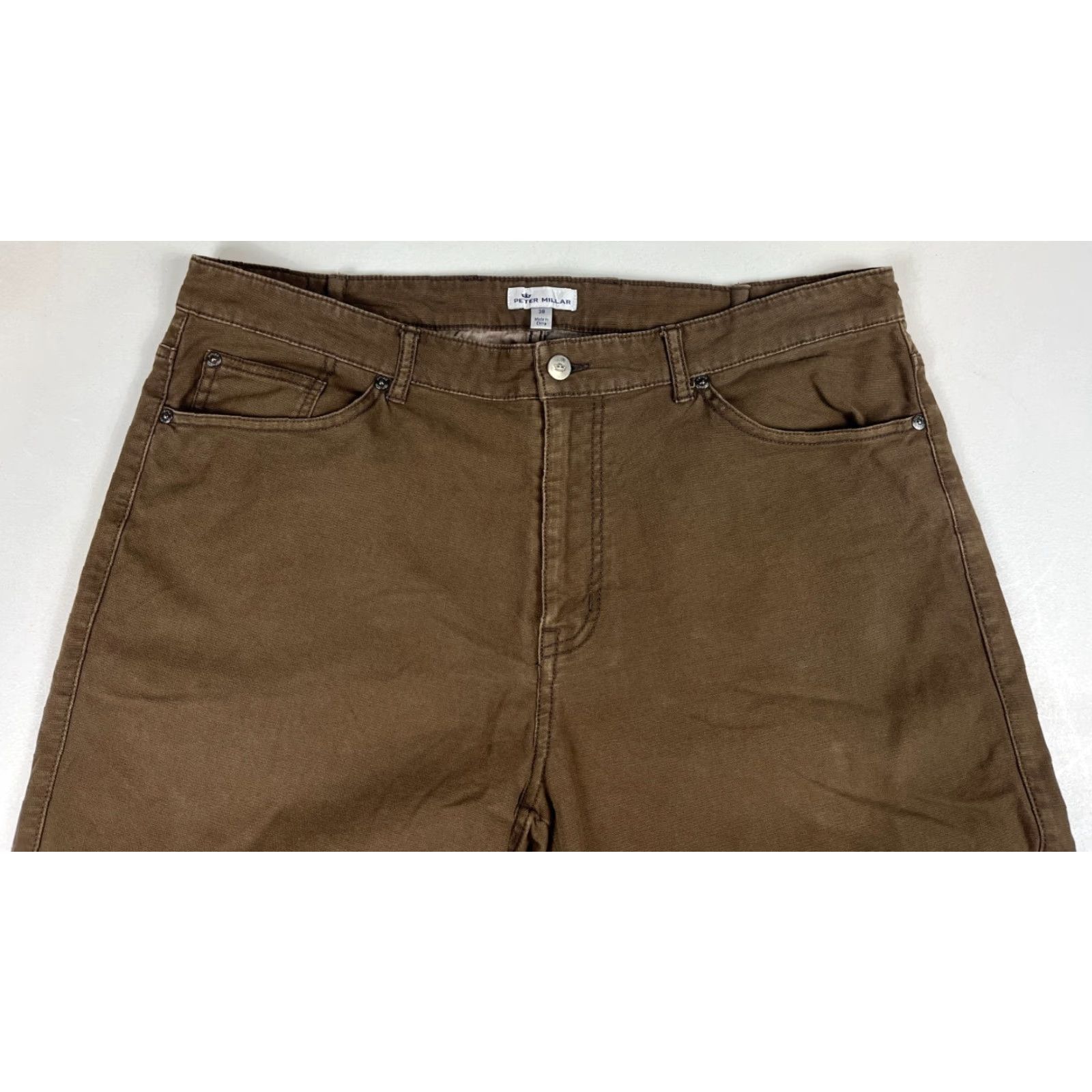 Peter Millar Peter Millar Crown Vintage Five-Pocket Pants Men’s 38x30 Canvas Chino Green Brown Straight Front Regular 98% Cotton 2% Spandex Size US 38 / EU 54 - 5 Thumbnail