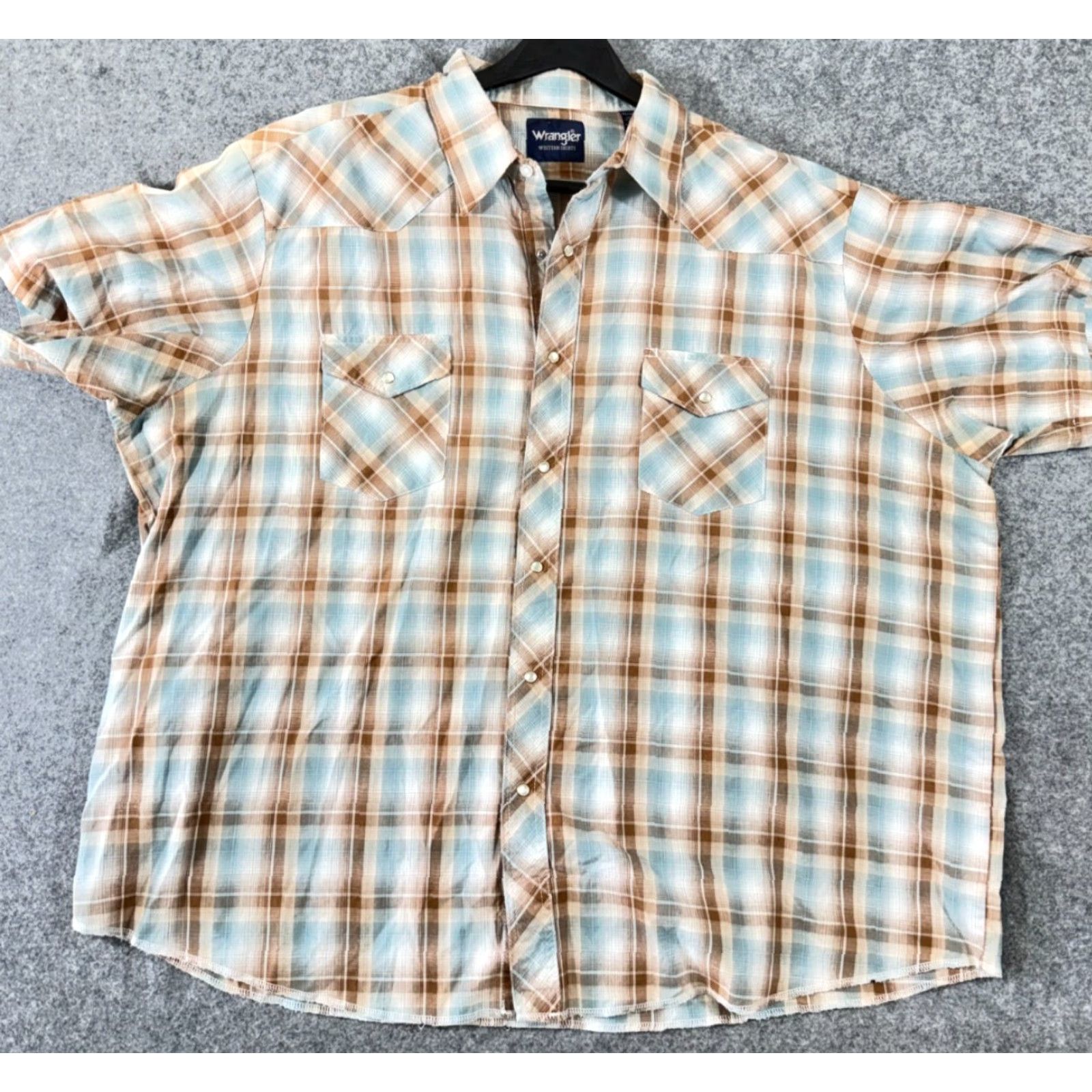 Wrangler Wrangler Western Shirt Mens 3XL Brown Blue Plaid Flap Pocket Pearl Snap Cowboy Size US XXL / EU 58 / 5 - 2 Thumbnail