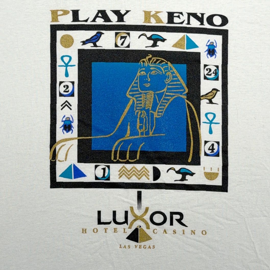 Tultex VINTAGE Luxor Hotel Casino Shirt Adult LARGE White Las Vegas 90s Play Keno T-Shirt Mens Size US L / EU 52-54 / 3 - 2 Thumbnail