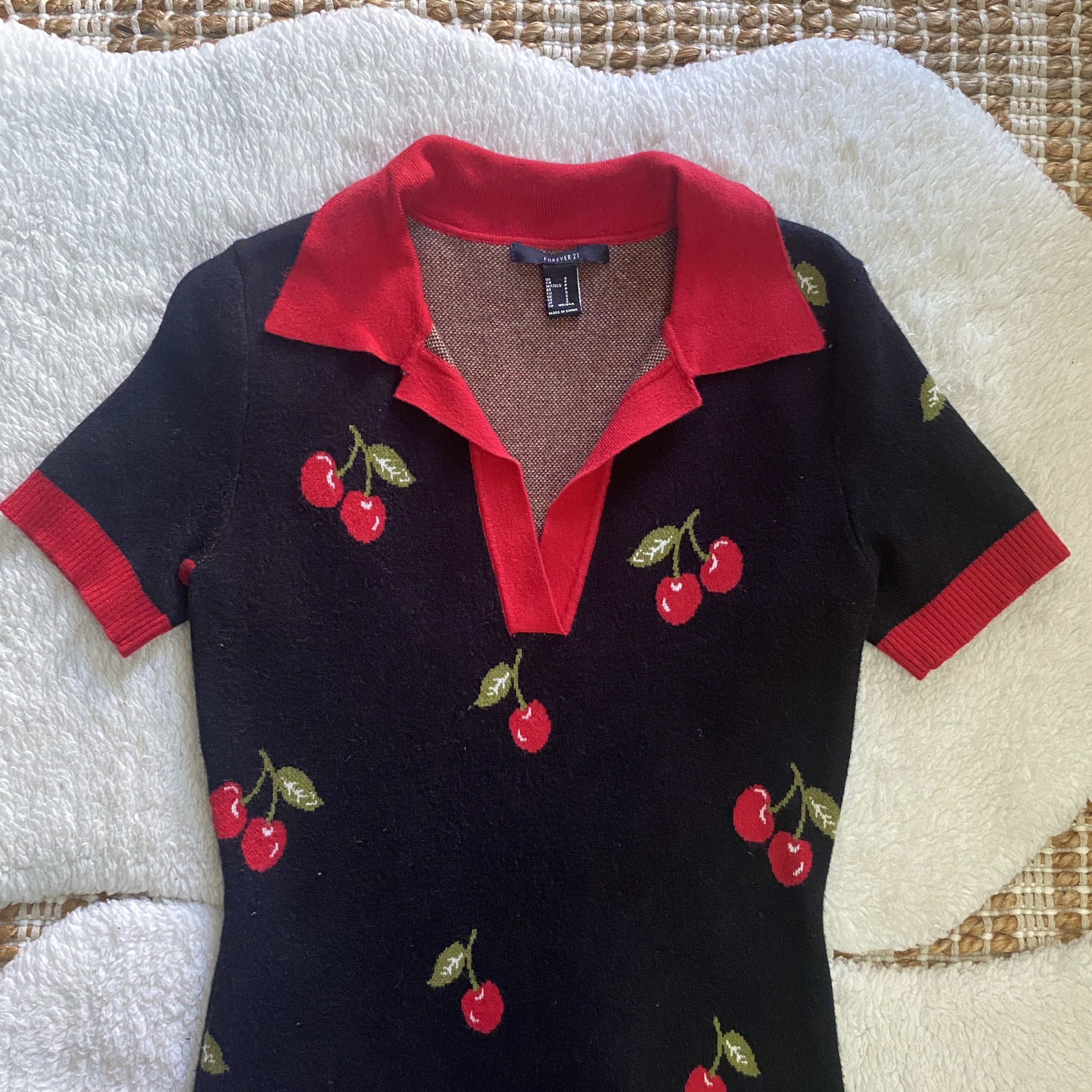 Forever 21 Forever 21 Cherry Split-Neck Sweater Dress – Size Small Size S / US 4 / IT 40 - 7 Thumbnail