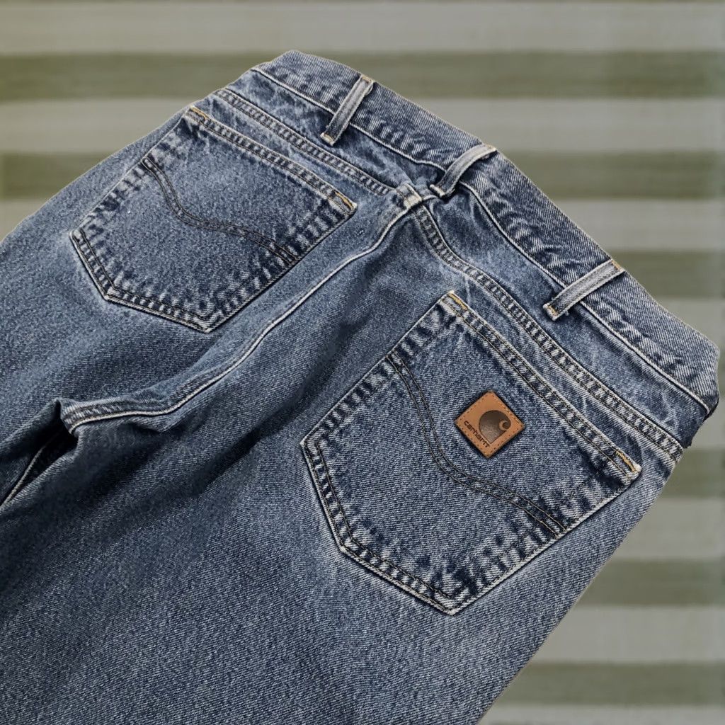 Carhartt VINTAGE Carhartt Jeans 35X28 Blue Denim 5-Pocket Relaxed Straight Mid Rise USA 90s Grunge Hip Hop Logo Mens Size US 35 - 1 Thumbnail