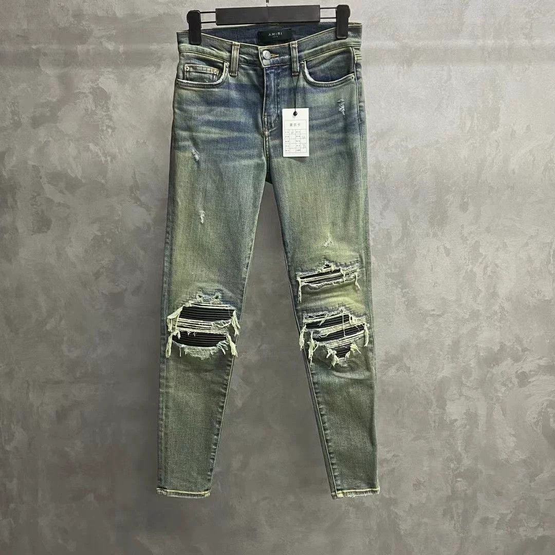 Amiri Amiri Blue Leather Patchwork Zipper Hem Jeans Size 26" / US 2 / IT 38 - 1 Thumbnail
