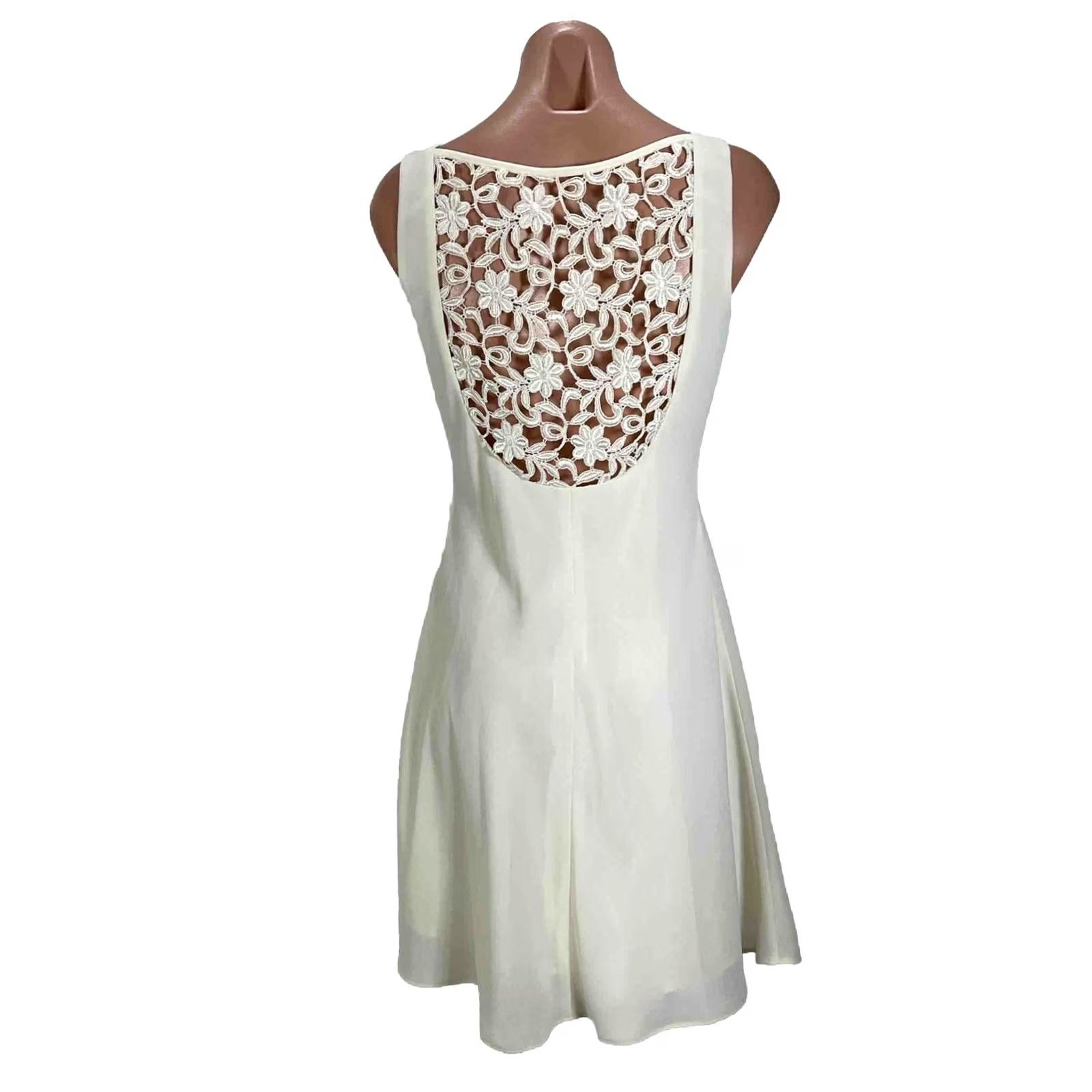 Laundry by Shelli Segal VINTAGE Laundry by Shelli Segal 90s Ivory Floral Lace Embroidered Skater Dress 8 Size M / US 6-8 / IT 42-44 - 2 Thumbnail