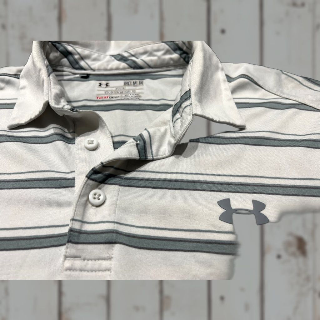 Under Armour VINTAGE UNDER ARMOUR POLO Shirt Adult M White Striped Short Sleeve Mens Size US M / EU 48-50 / 2 - 1 Thumbnail