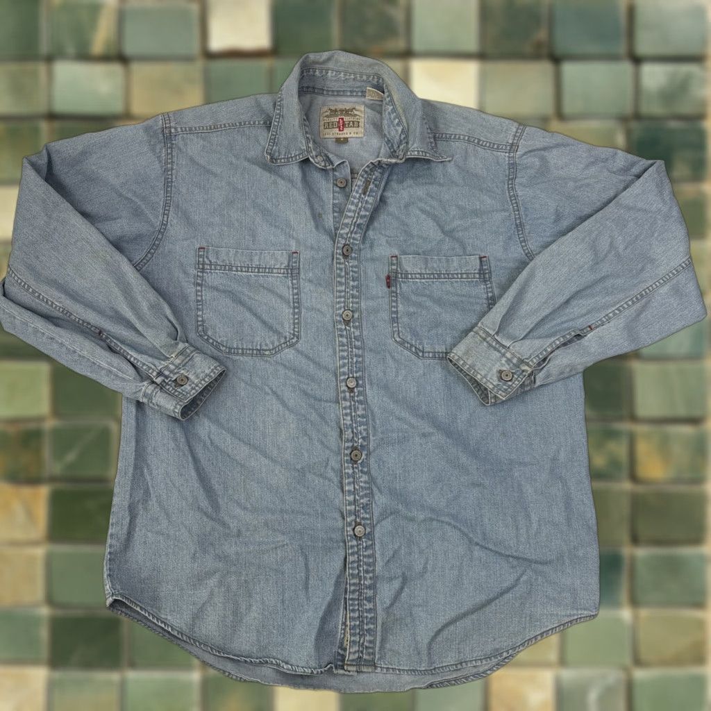 Levi's VINTAGE Levi’s Shirt Mens M Blue Denim Long Sleeve Button-Front Pocket Red Tab Size US M / EU 48-50 / 2 - 1 Thumbnail