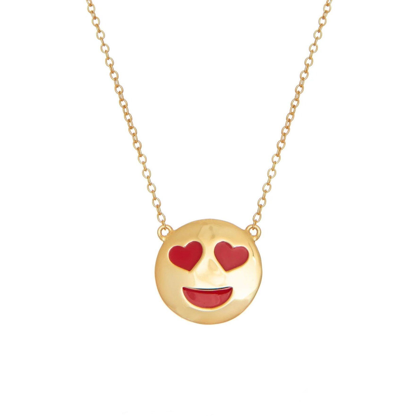 New Heart Eyes Emoji Sterling Silver 925 Enamel Pendant Neck
