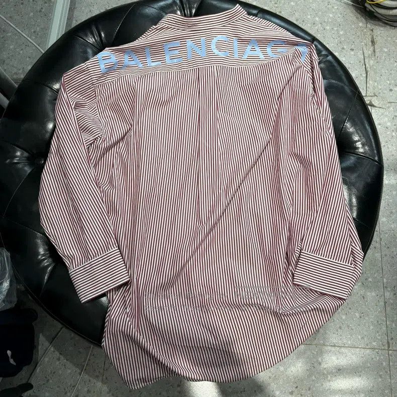 Balenciaga Balenciaga Letter Logo Printed Striped Collar Shirt, Red, Size XXS / US 00 / IT 34 - 2 Thumbnail