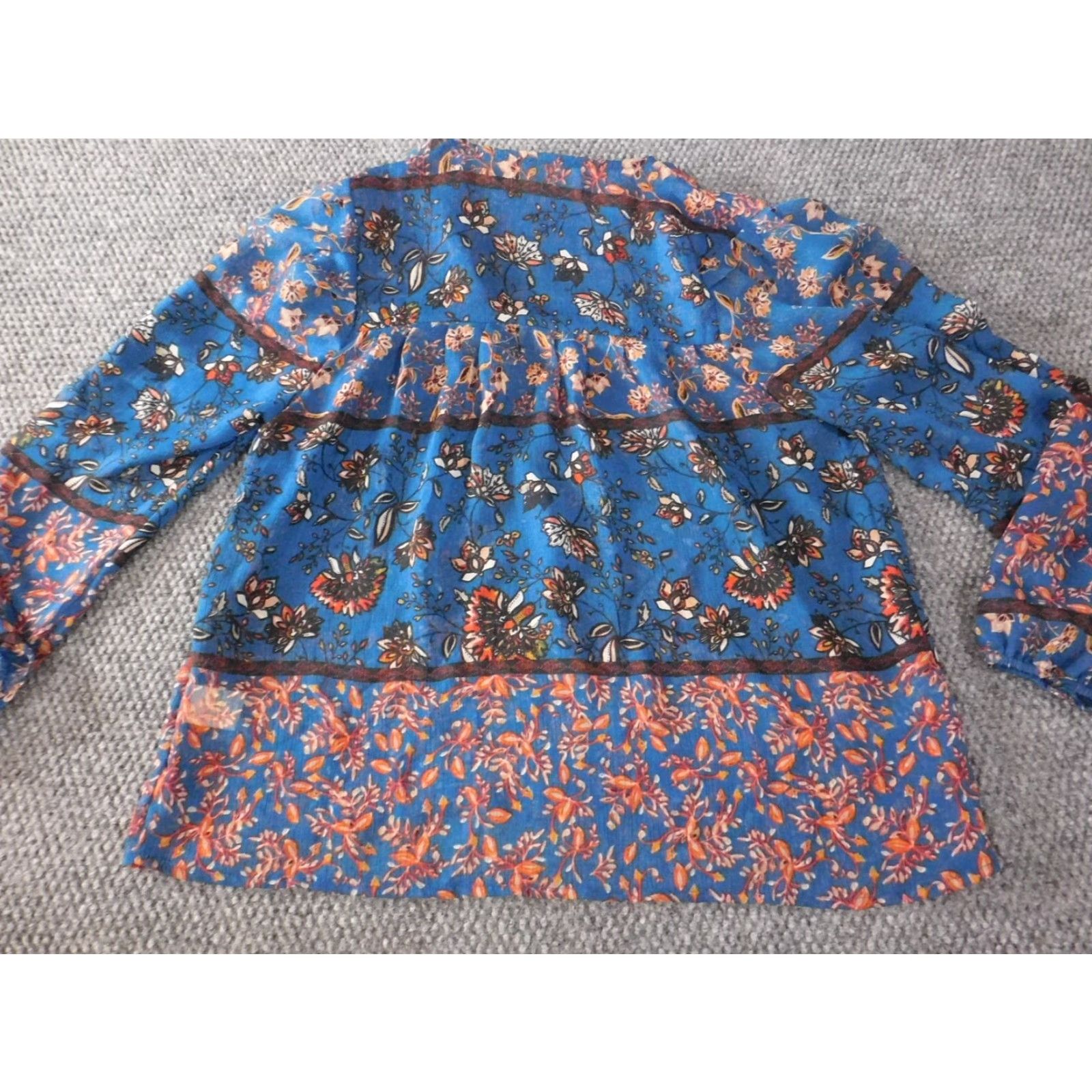 Vintage Everly Womens Blouse XS Blue Floral Top Designer Collared Pullover Casual Sleeve Button Polyester Rayon Regular Women's Top Size XS / US 0-2 / IT 36-38 - 7 Thumbnail