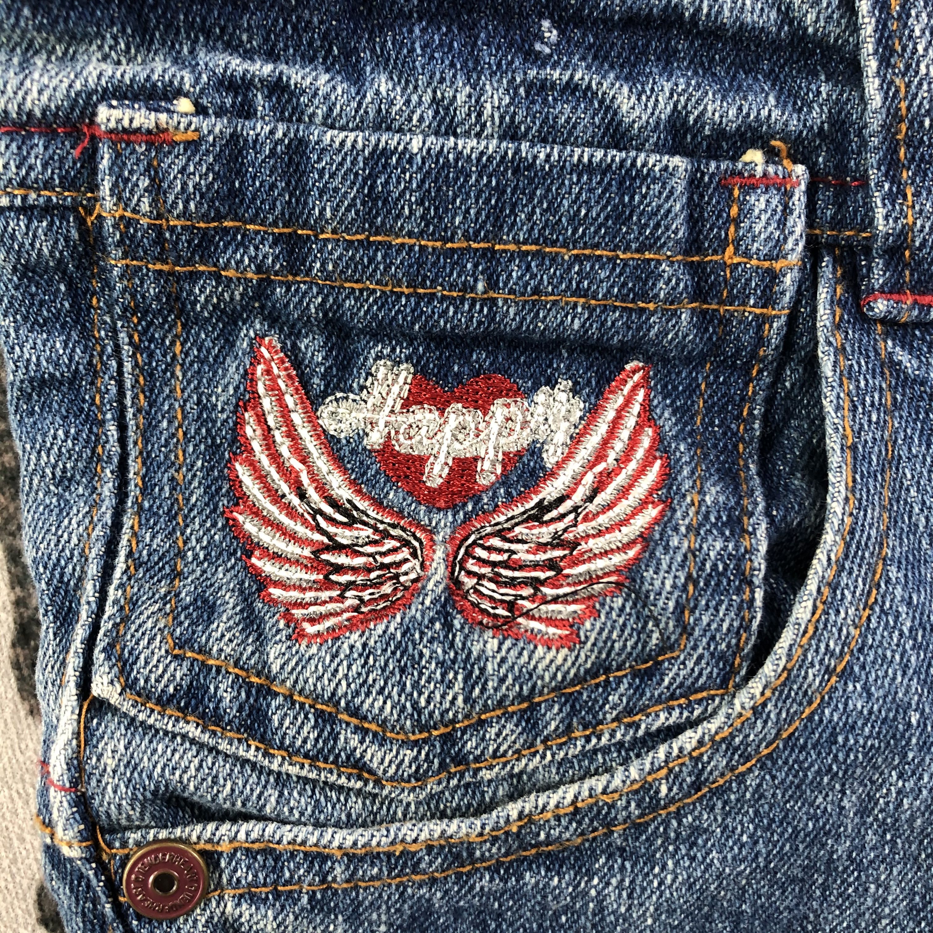 Japanese Brand Tender Heart Jeans Embroidered Flare Denim KJ1857 Size 29" - 7 Thumbnail