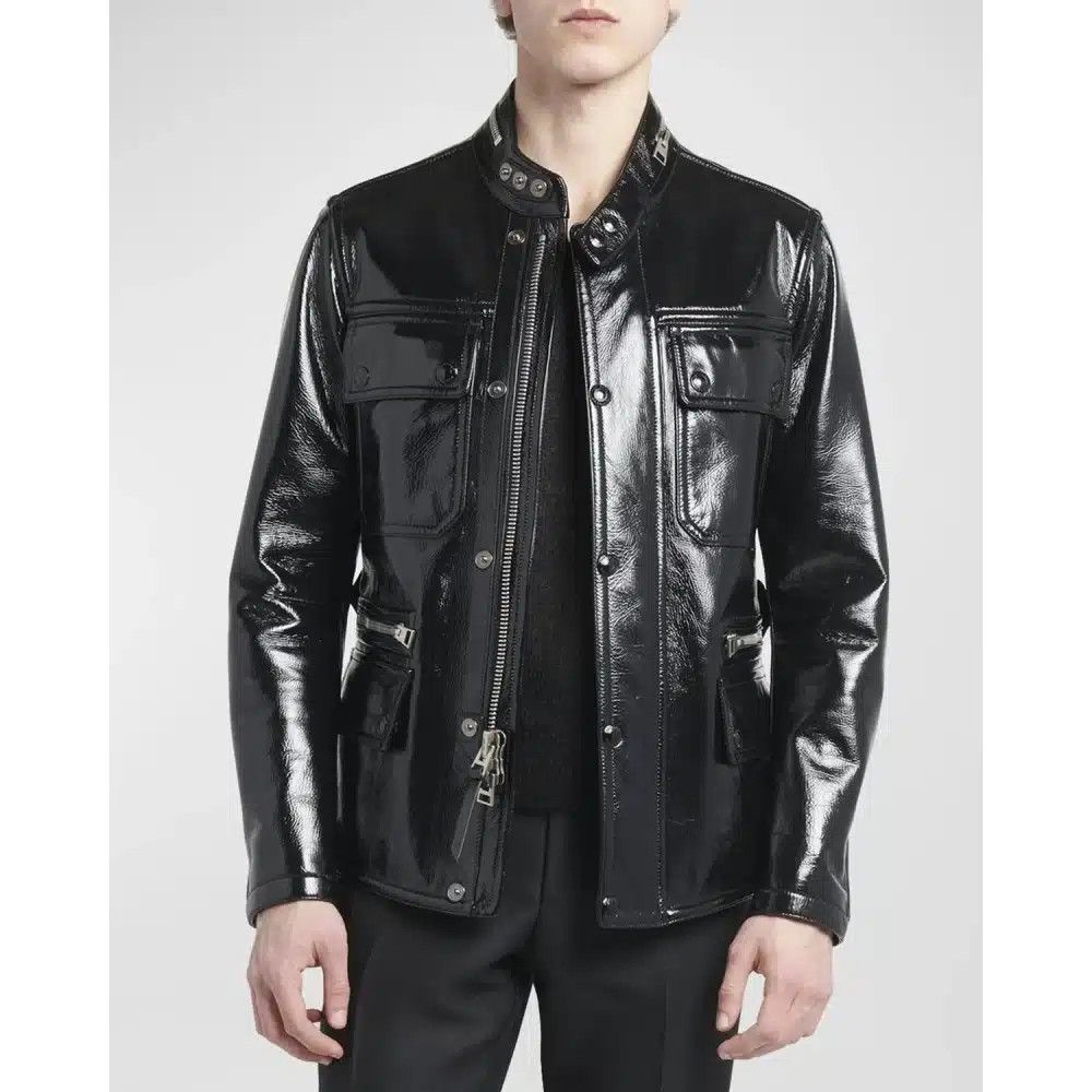 Tom Ford o1loc1c1024 LJM005 Shiny Crackled Leather Jacket in Black Size US M / EU 48-50 / 2 - 2 Thumbnail