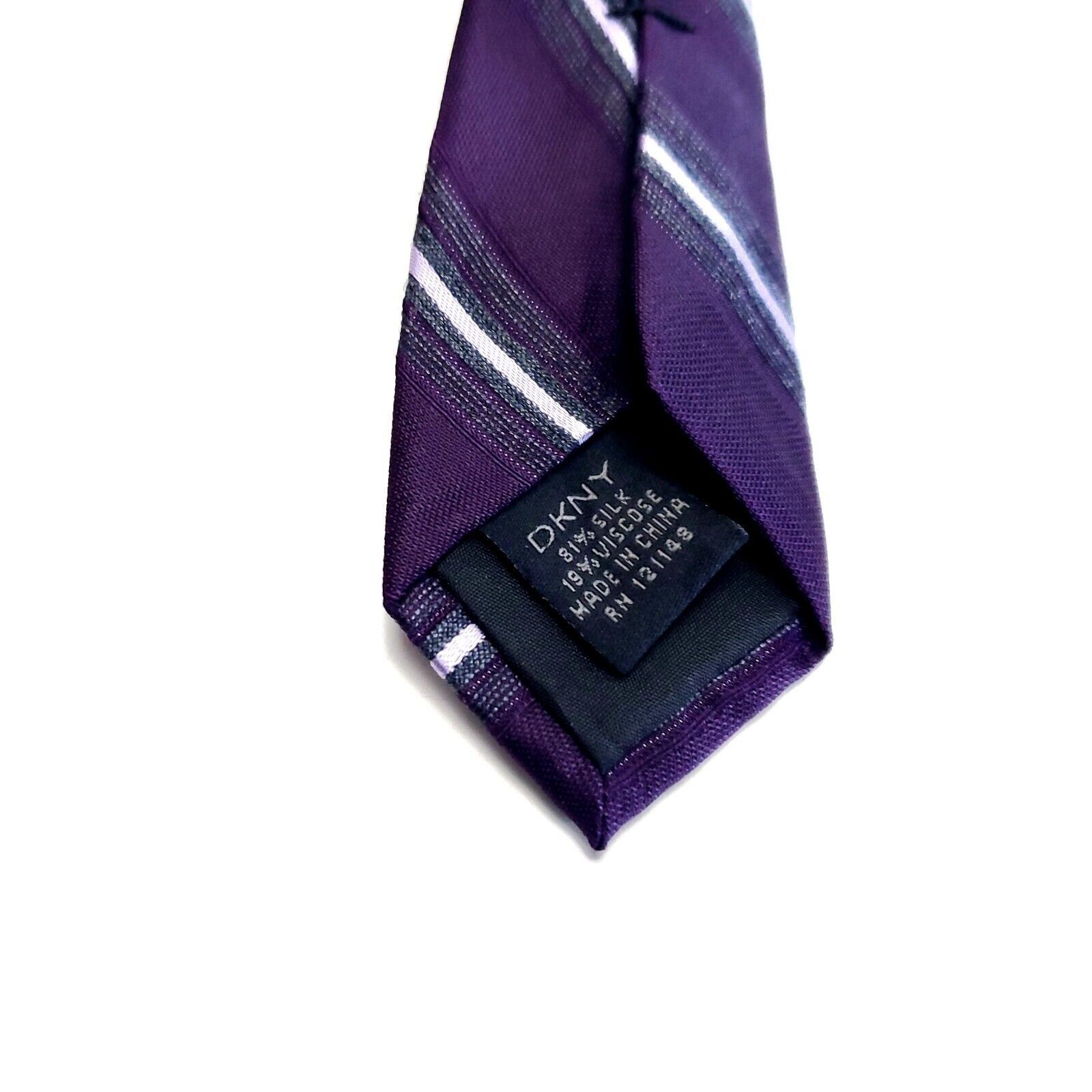 DKNY NEW DKNY Purple Striped Woven Skinny Silk Tie Size ONE SIZE - 5 Thumbnail