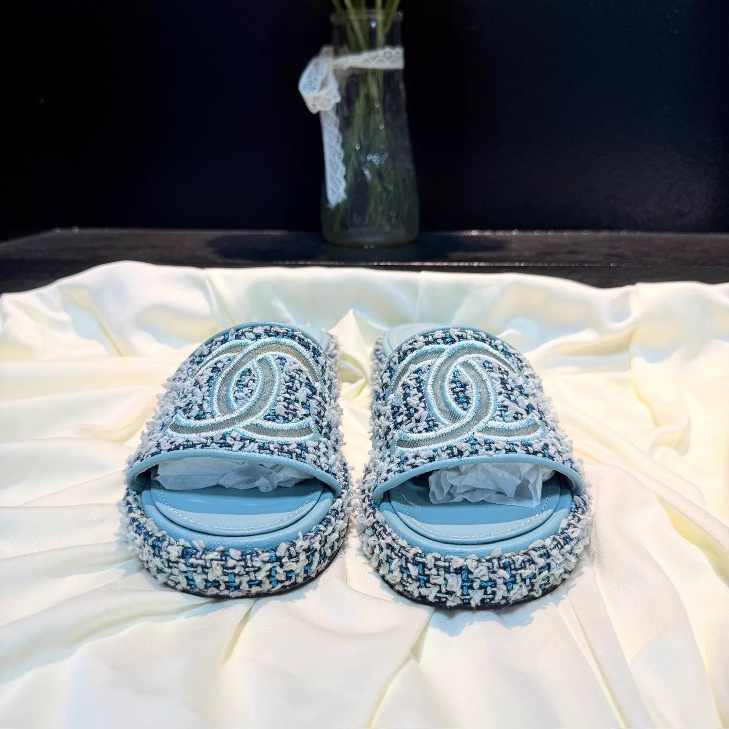 Chanel CHANEL Women's Tweed CC Slides 36.5 EU 99 New Size US 6 / IT 36 - 2 Thumbnail