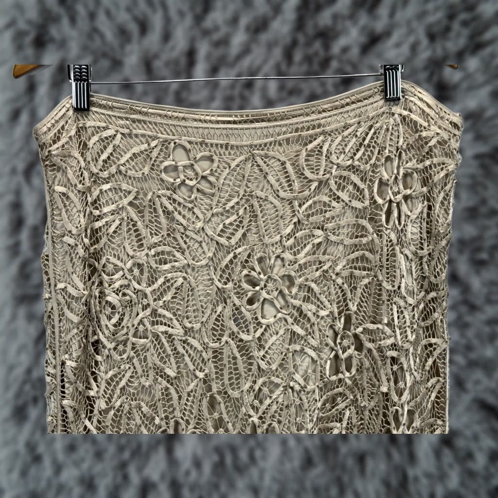 Vintage Vtg 90s Silk Crochet Maxi Skirt XL Beaded Fairy Grunge Festival Beige Whimsigoth Size 40" / US 18 - 1 Thumbnail