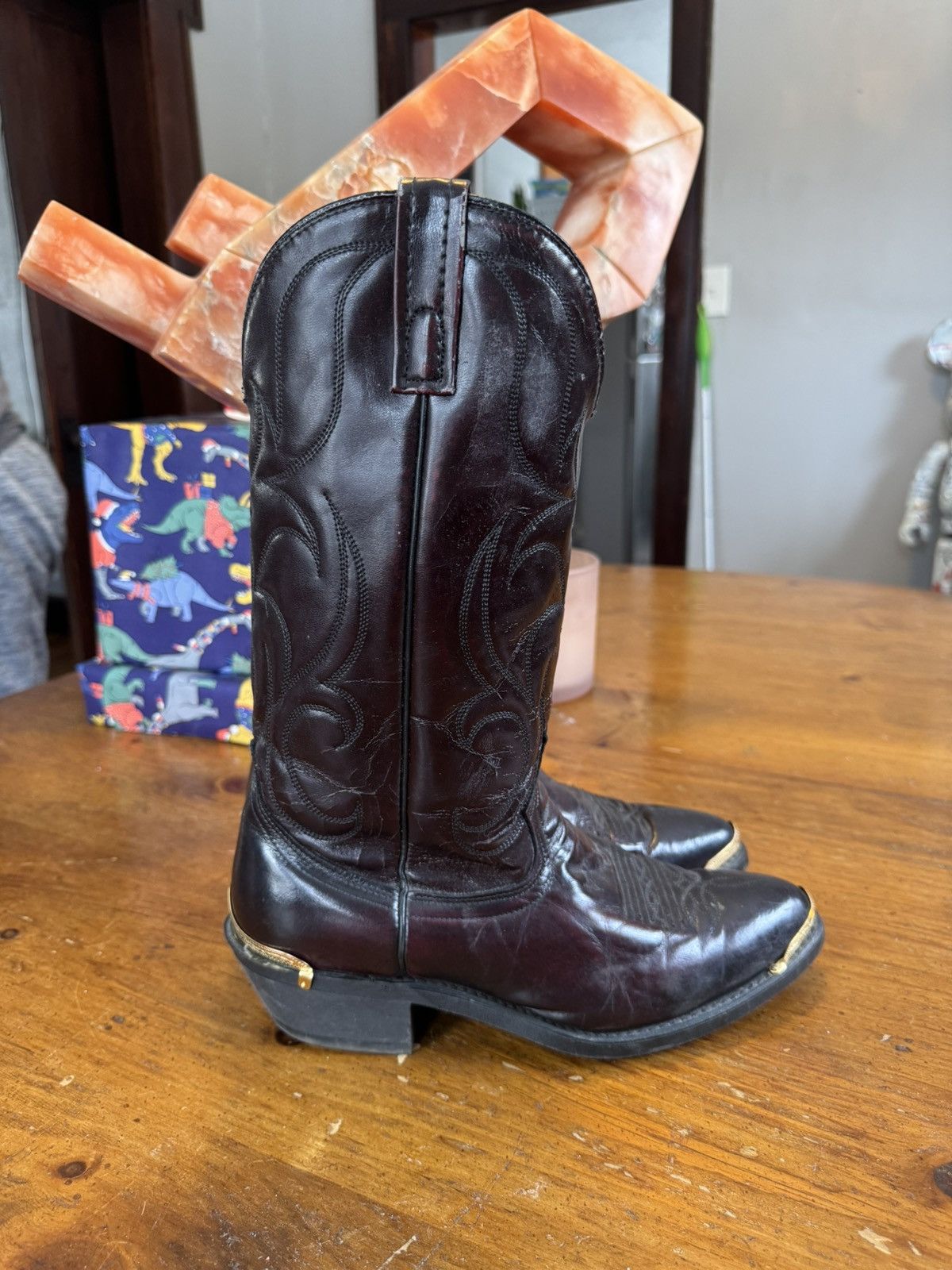 Vintage Vintage Dark Red Cowboy Boots W/ Gold Metal Accents Size US 8 / EU 41 - 1 Thumbnail