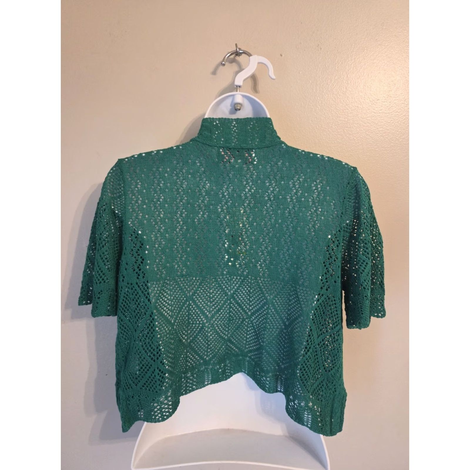 Vintage Jessica H Cardigan Top Womens M Green Open Front Cropped Sweater Short Sleeve NWT VINTAGE? Size M / US 6-8 / IT 42-44 - 4 Thumbnail