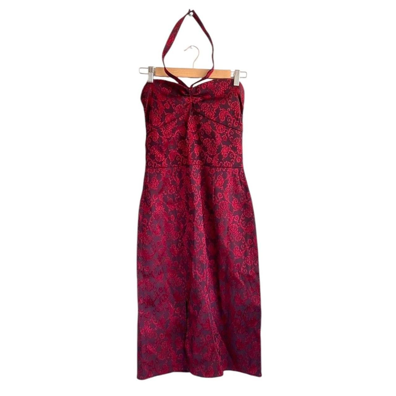 Vintage SWANKYS VINTAGE CLOTHING RED MIDI PENCIL DRESS HALTER SMALL Size S / US 4 / IT 40 - 1 Thumbnail