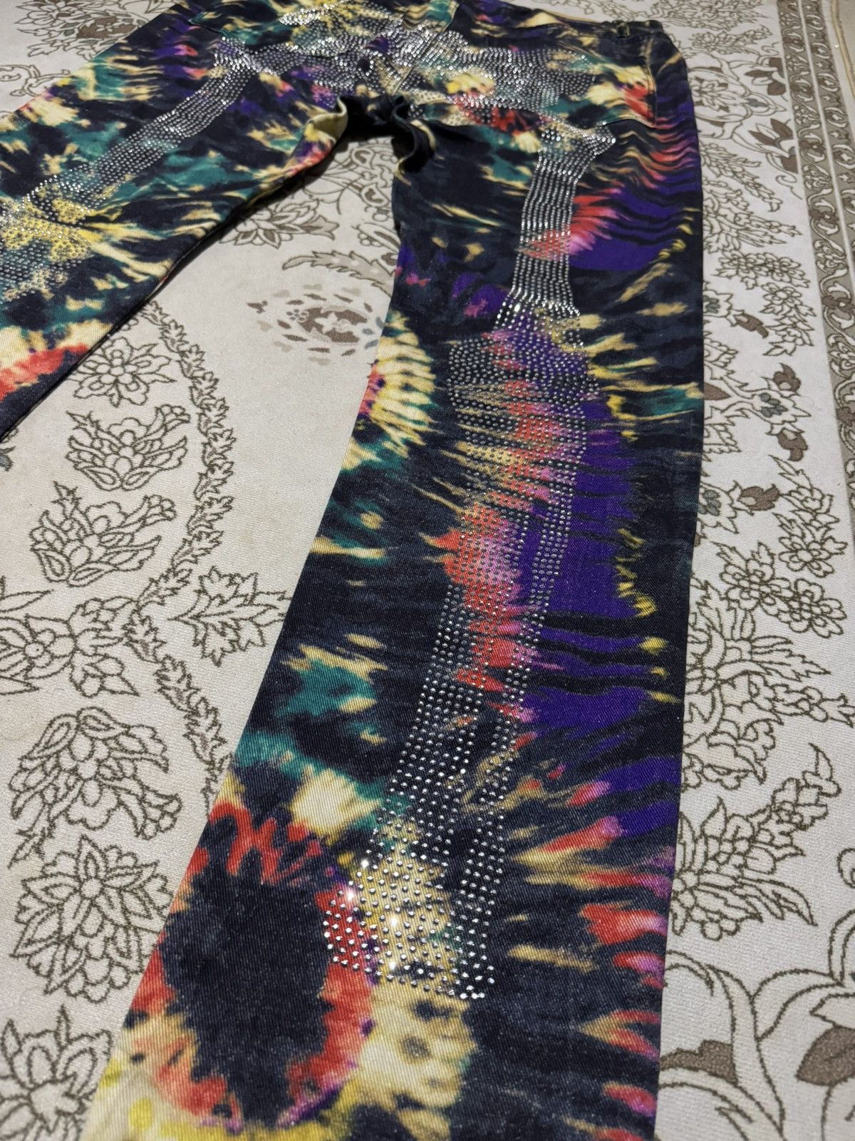 Jean Paul Gaultier Tie Die Denim Skeleton Rhinestone MNML JPG Jeans Big Size Size US 39 - 7 Thumbnail