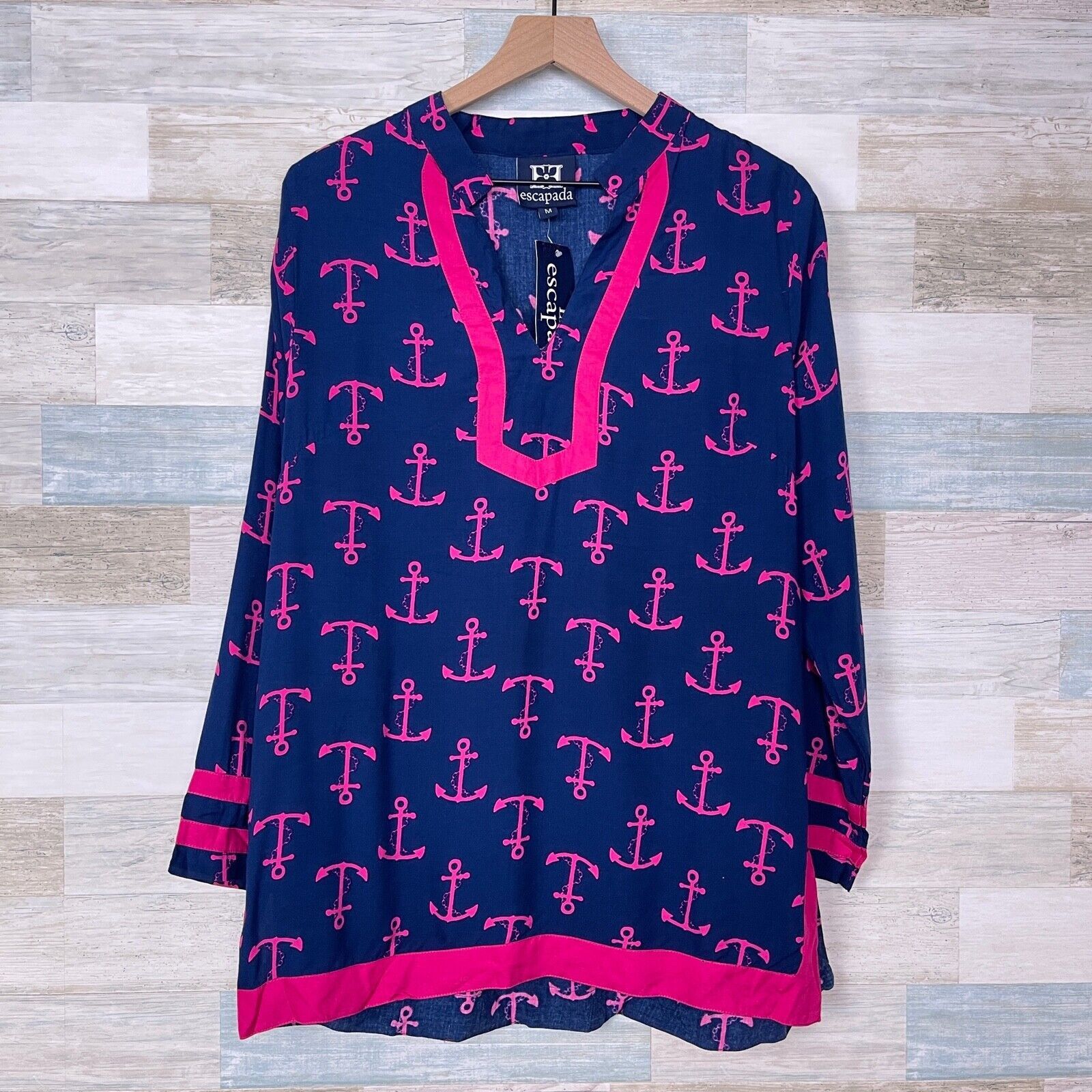 Other Escapada Holly Border Tunic Top Pink Navy Blue Womens Medium Size M / US 6-8 / IT 42-44 - 2 Thumbnail