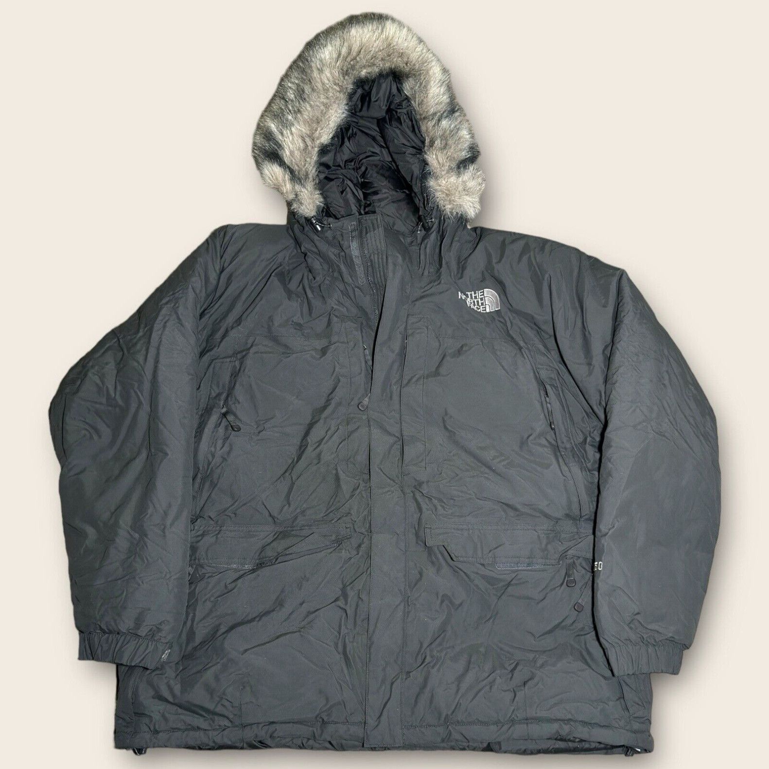 image of The North Face Mcmurdo Dryvent 550 Down Gray Fur Hood Coat 2Xl Waterproof Parka in White, Men's