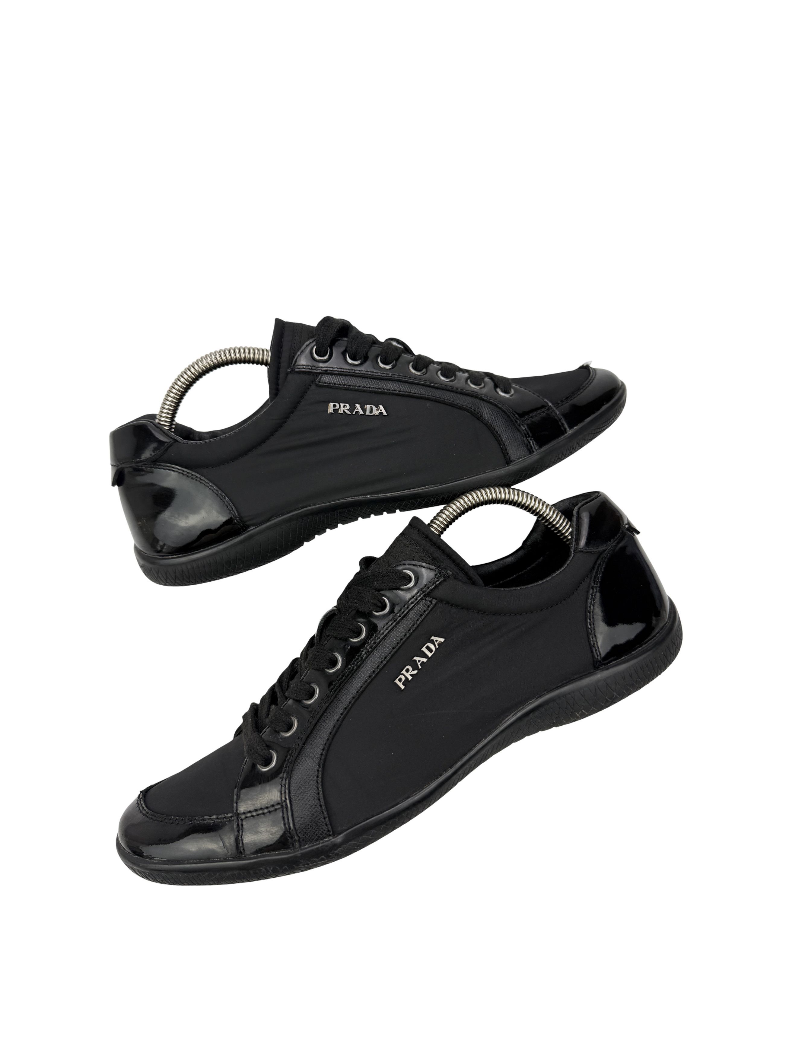 Prada Vintage Prada Black Leather Nylon Low Top Sneakers Size US 8 / EU 41 - 1 Thumbnail