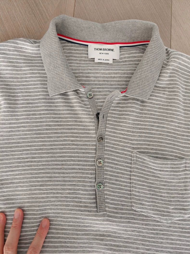 Thom Browne Thom Browne Gray striped polo Size US L / EU 52-54 / 3 - 3 Thumbnail