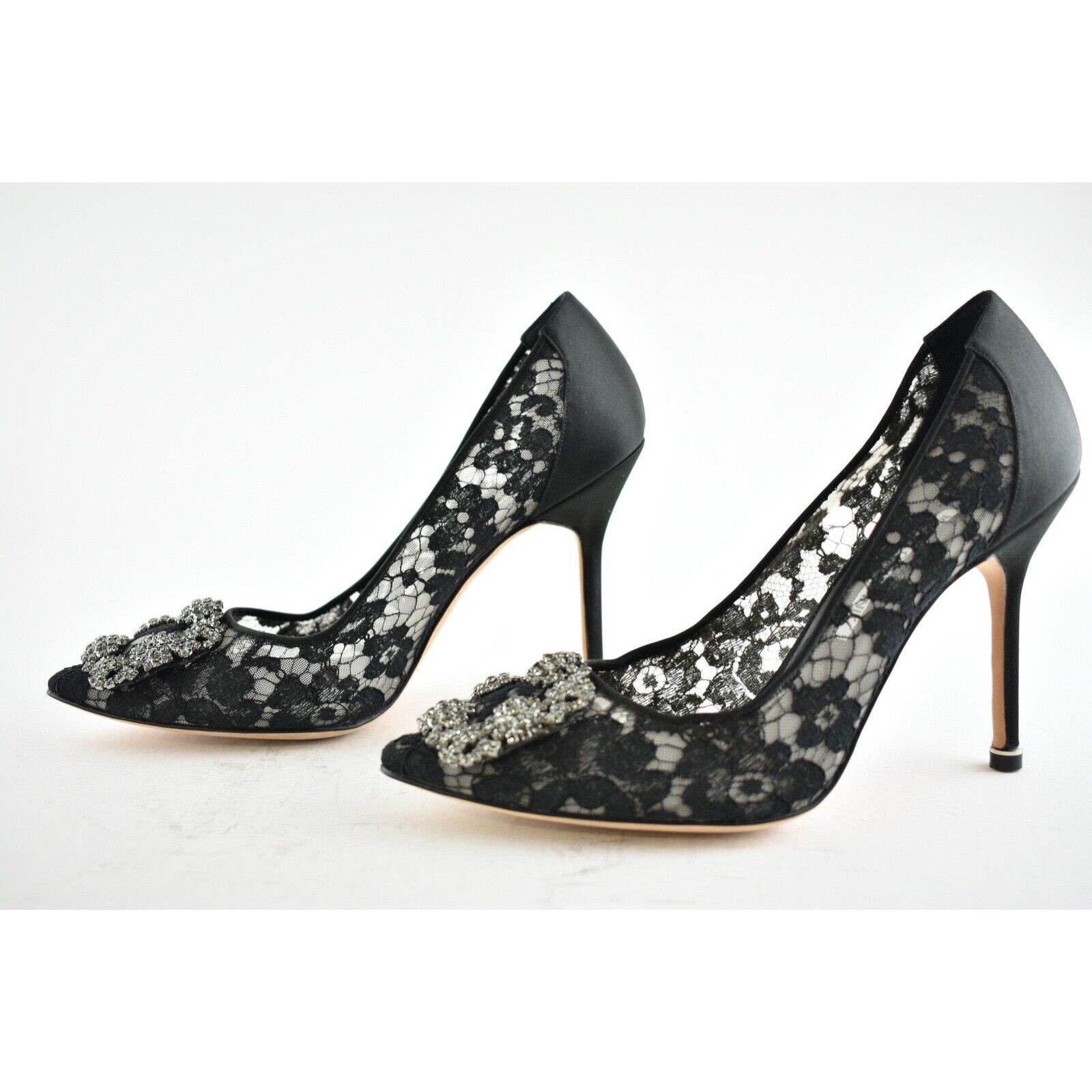Manolo Blahnik Hangisila Hangisi 105 Lace Crystal Buckle Heel Pump 39.5 Size US 9.5 / IT 39.5 - 10 Thumbnail