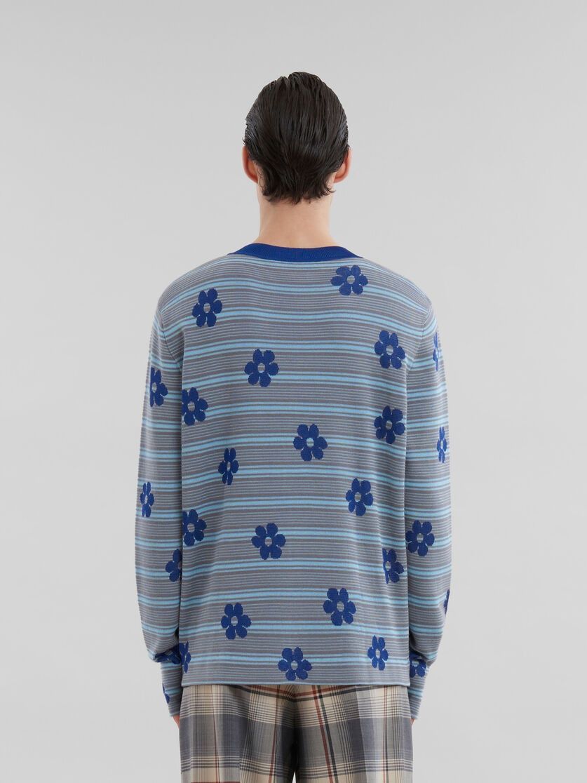 Marni o1w1db11025 Viscose Striped Jumper With Floral Motif in Blue Size US L / EU 52-54 / 3 - 3 Thumbnail