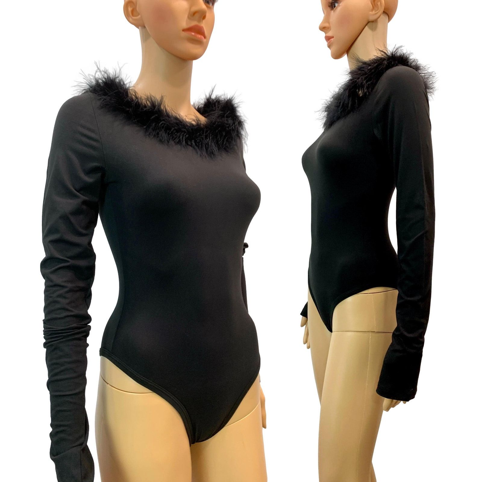 Other NEW Nadia Aboulhosn Black Bodysuit Marabou Trim | S Size S / US 4 / IT 40 - 6 Thumbnail