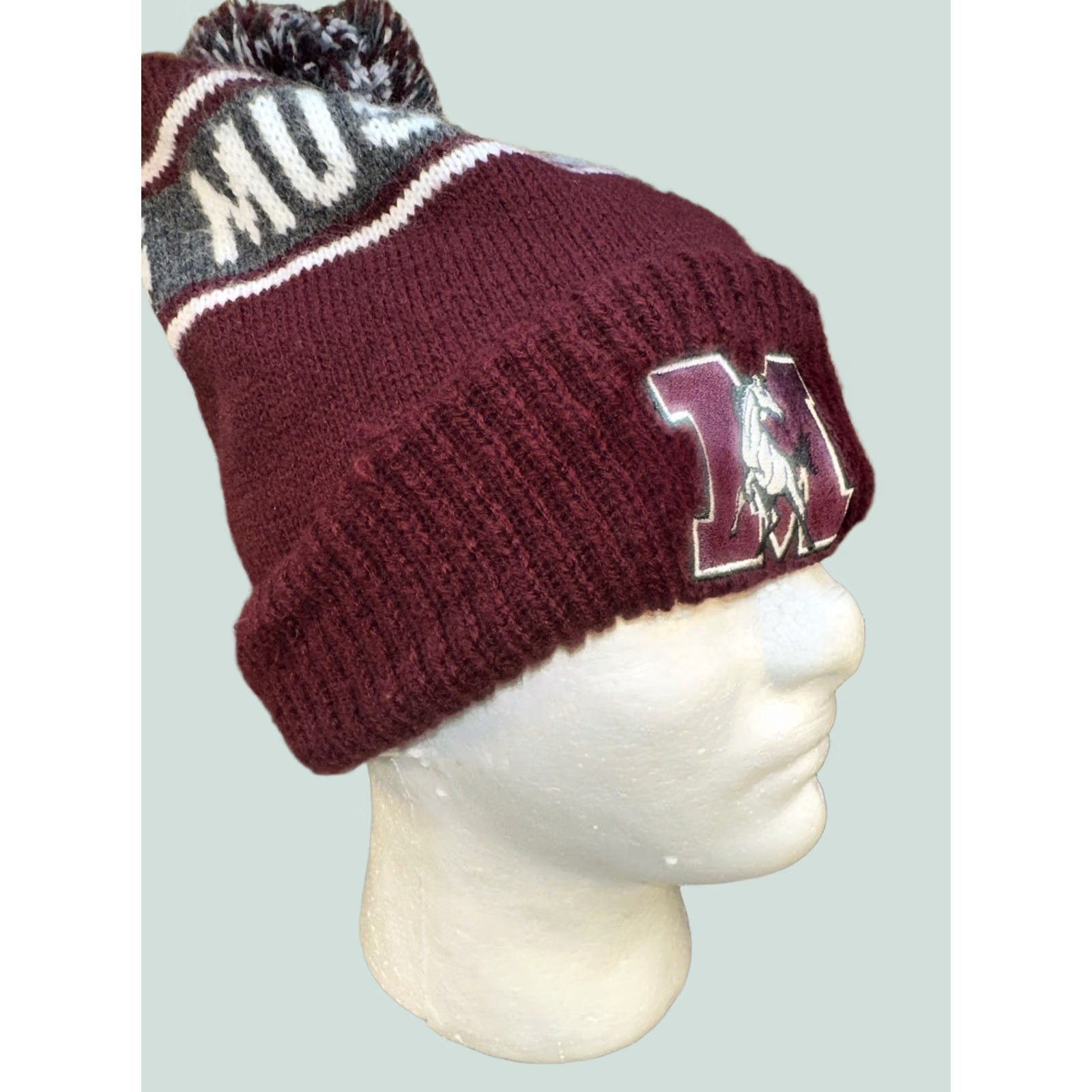 Vintage VINTAGE Morton High School Mustangs Pom knit Beanie Winner Cap Men One Size Red Knit Cap Mens Size ONE SIZE - 1 Thumbnail