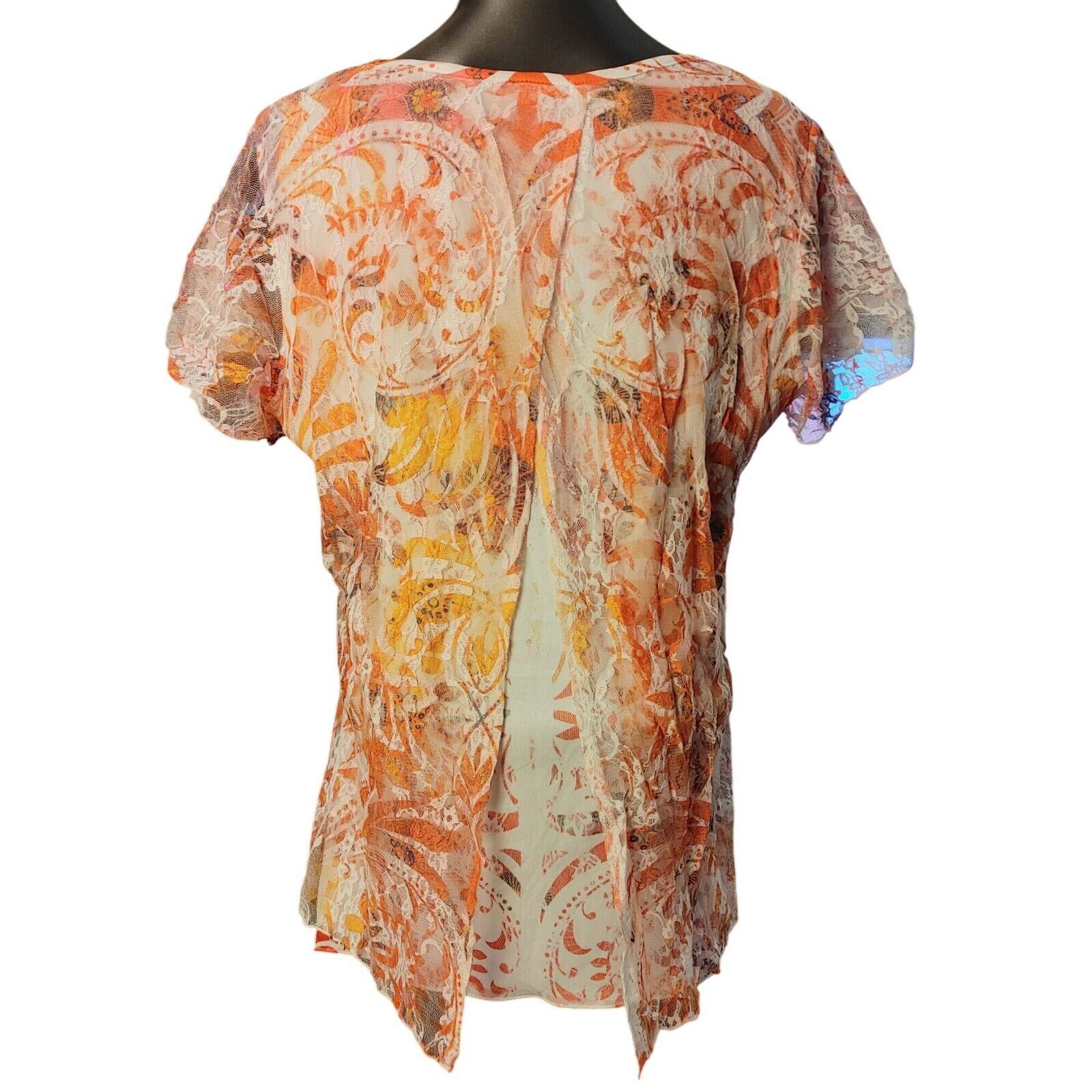 Other Roz & Ali Women's Orange Sheer Floral Nylon Blouse Top LG Size L / US 10 / IT 46 - 2 Thumbnail