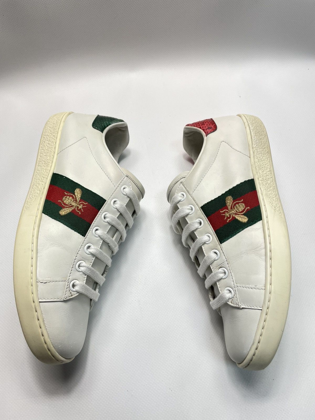 Gucci Gucci Ace Bee Embroidered Web White Leather Trainer Size US 5 / EU 37 - 3 Thumbnail