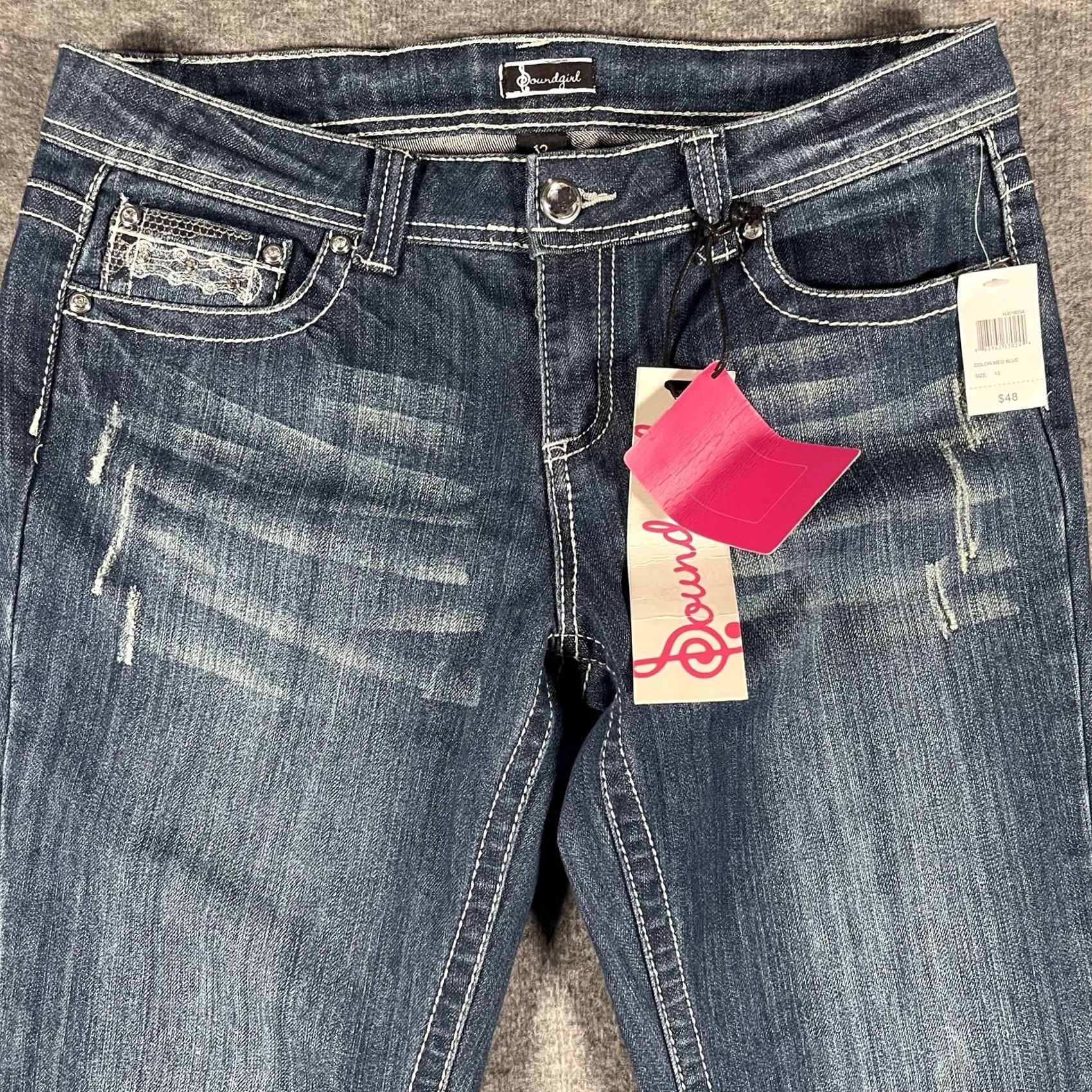 Vintage Soundgirl Jeans Womens Medium Blue Skinny Boot Bootcut Stretch Embellished 13 Size 34" / US 12 / IT 48 - 3 Thumbnail