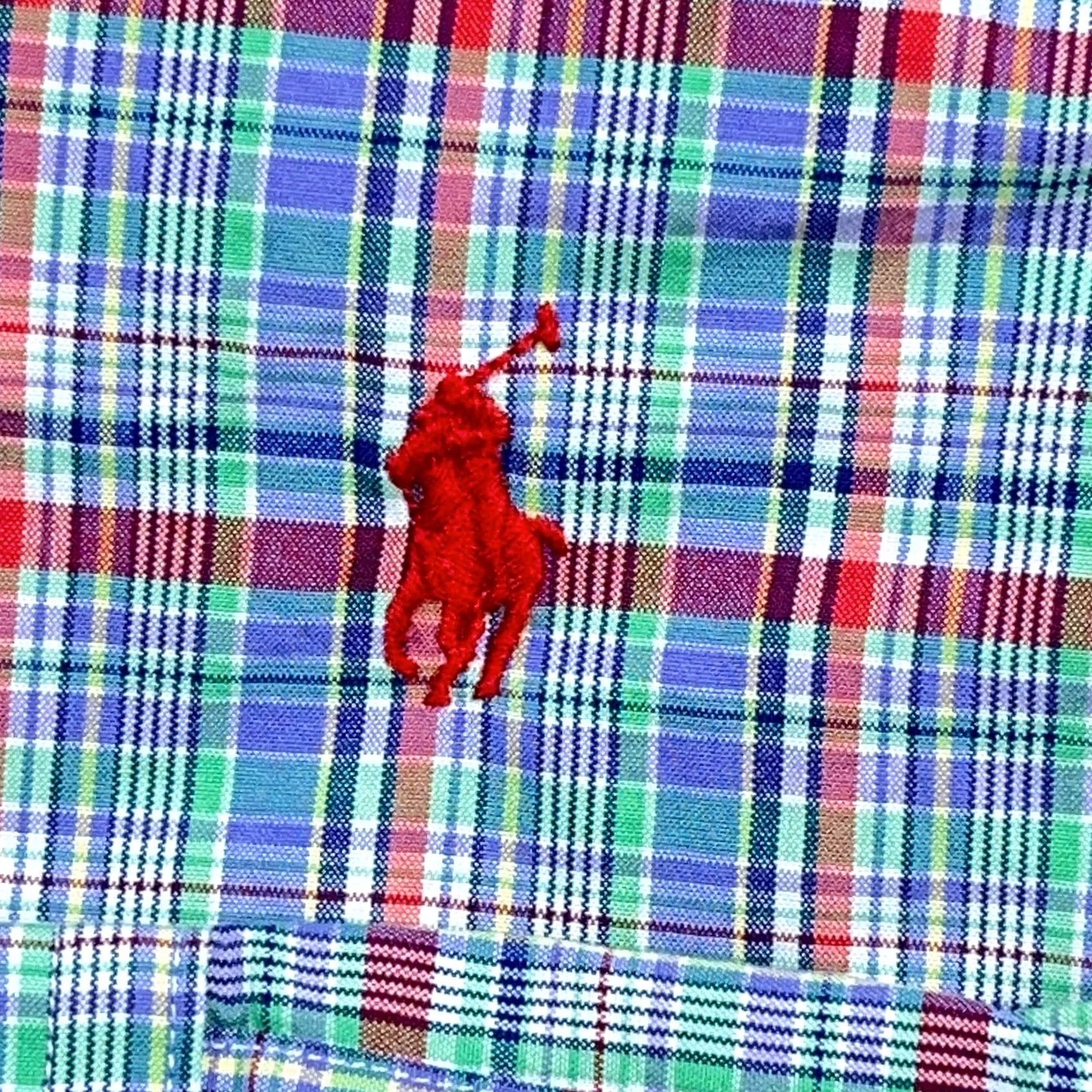 Ralph Lauren Ralph Lauren Shirt Adult Medium Blue Red Multi Button Up Dress Cotton Preppy Men Size 40R - 3 Thumbnail