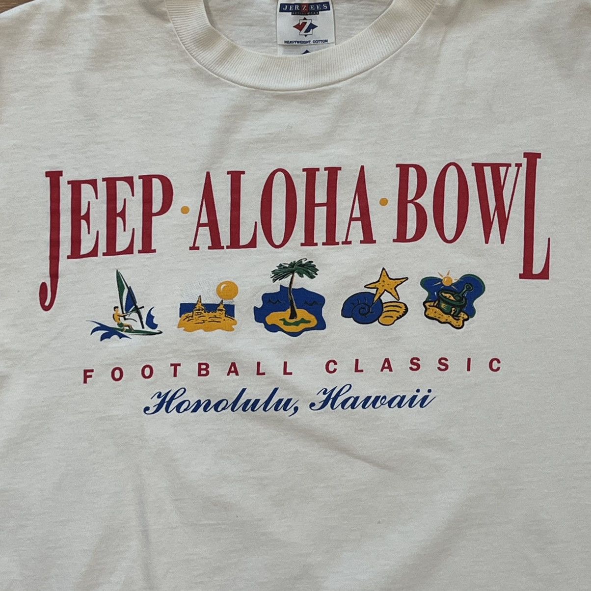 Jerzees Vintage Jeep Aloha Bowl Honolulu Hawaii Large White T Shirt Size US L / EU 52-54 / 3 - 2 Thumbnail