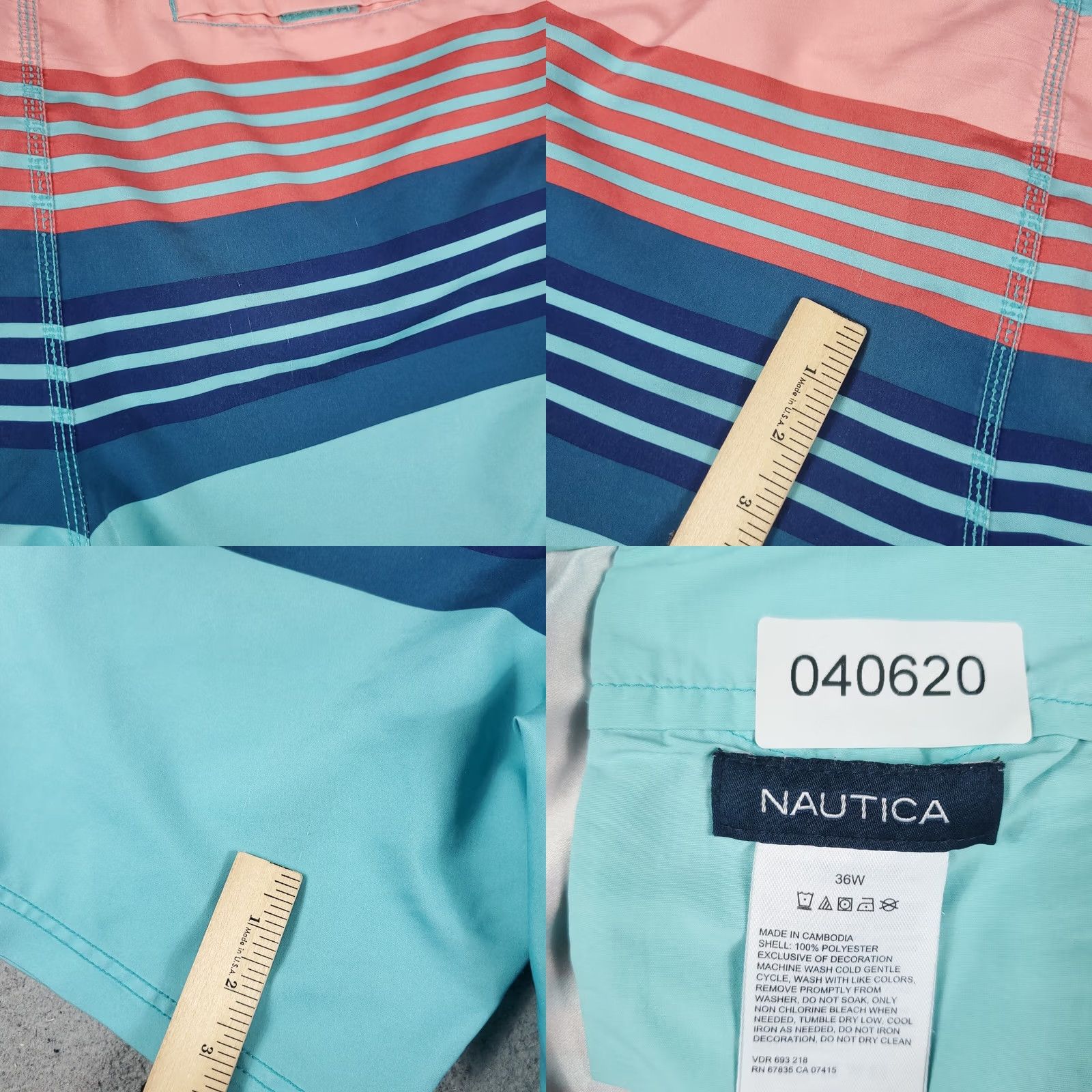 Nautica VINTAGE Nautica Mens 36 Blue Striped Tropical Beach Surf Board Swim Trunks Aloha Hawaiian Beach Size US 36 / EU 52 - 8 Thumbnail