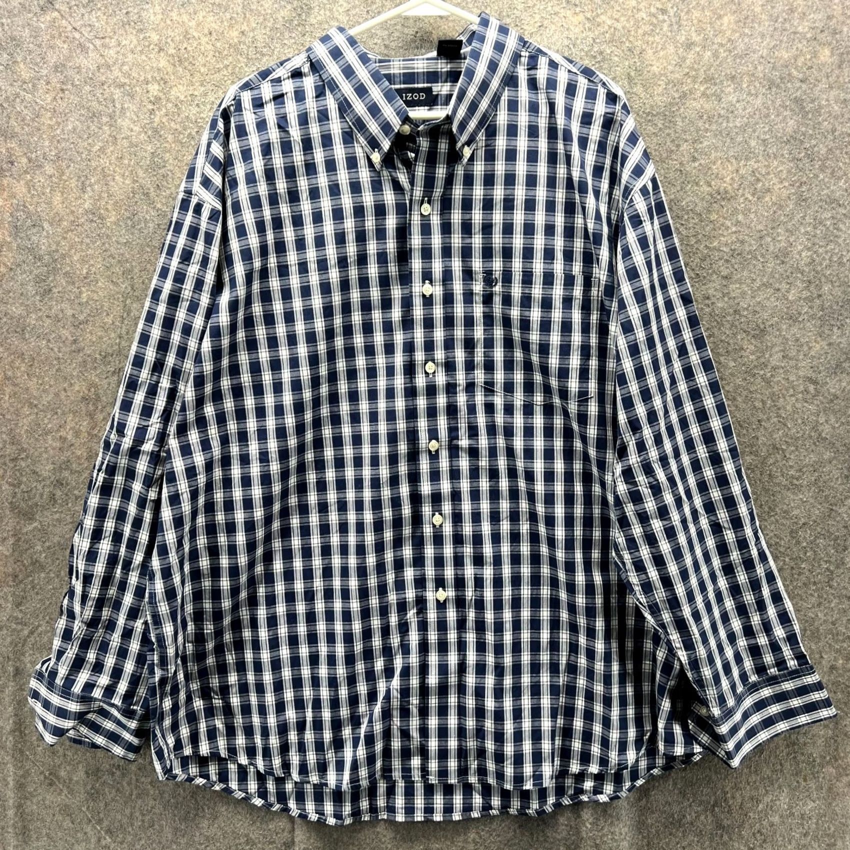 Izod IZOD Shirt Mens XXL Blue White Button-Down Checkered Dress Gingham 2XL Size 48R - 2 Thumbnail