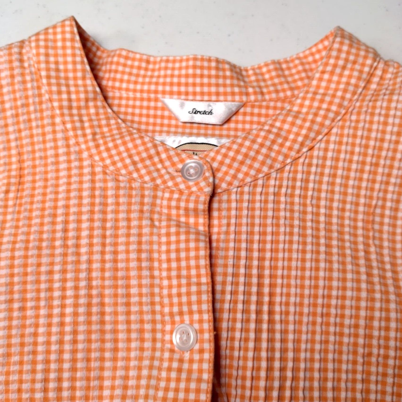 Talbots TALBOTS Blouse Women Medium Orange White Gingham Check Button-Up Pleated 3/4 Sleeve Casual Size M / US 6-8 / IT 42-44 - 6 Thumbnail