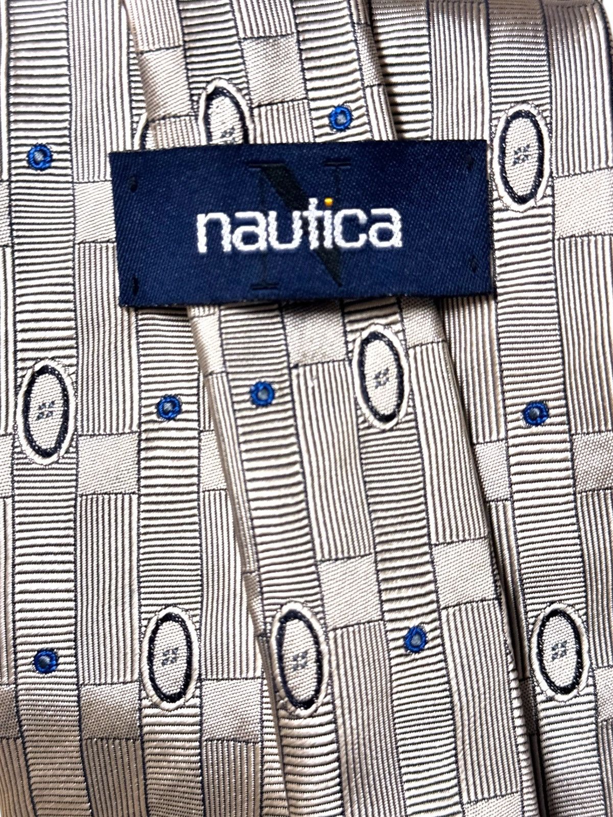 Nautica Nautica Early 90s Silver & Blue 100% Silk Geometric Neck Tie Size ONE SIZE - 1 Thumbnail