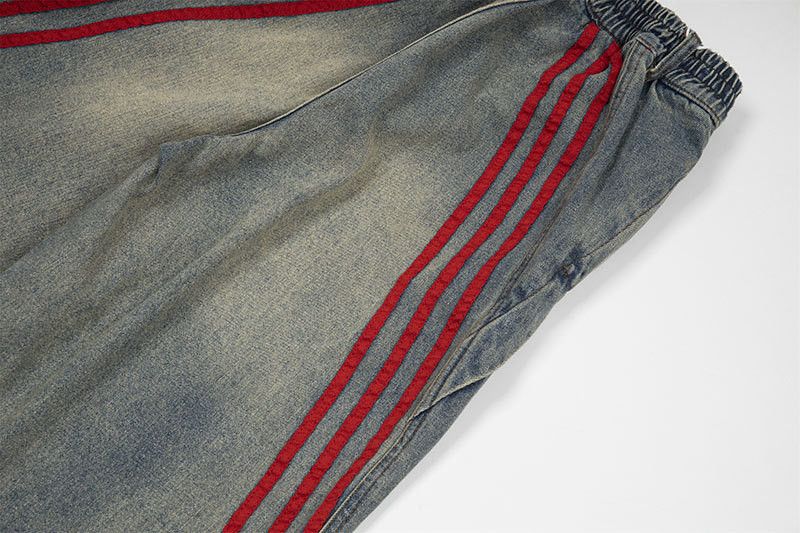 Vintage Loose distressed patchwork striped wide-leg cargo jeans Size US 32 / EU 48 - 5 Thumbnail