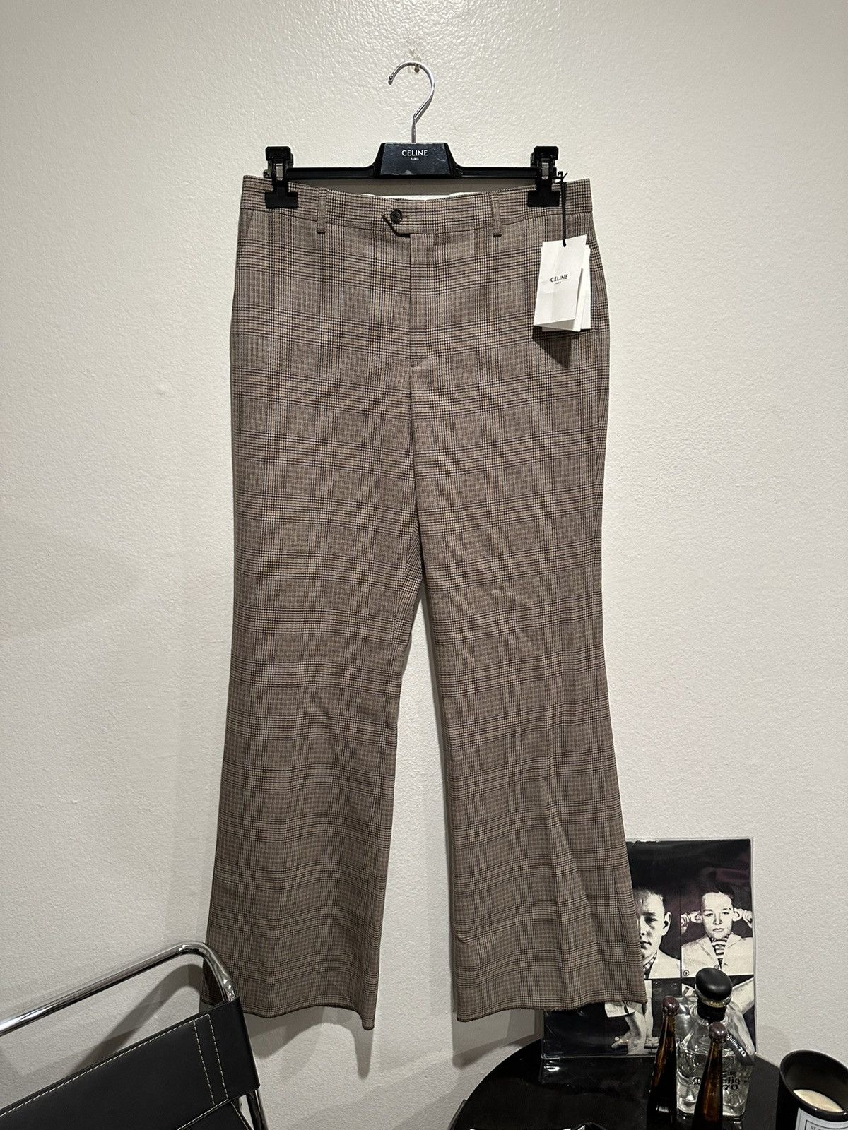 Celine × Hedi Slimane BNWT SS22 Prince Of Wales Flared Pants 50 | Grailed