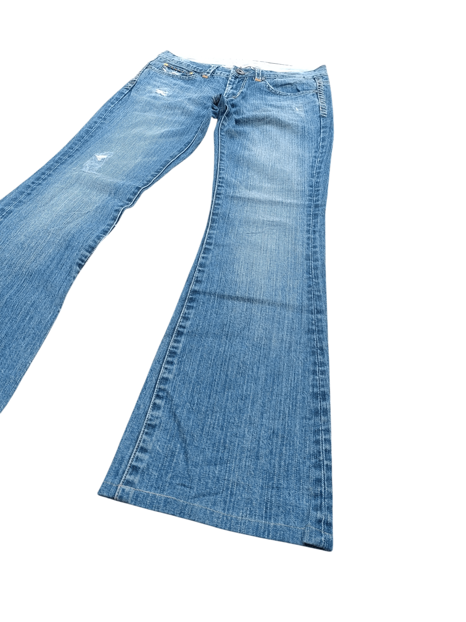 Japanese Brand FLARED ⚡️ Back Number Floral Distressed Faded Bootcut Denim Size US 30 / EU 46 - 2 Thumbnail
