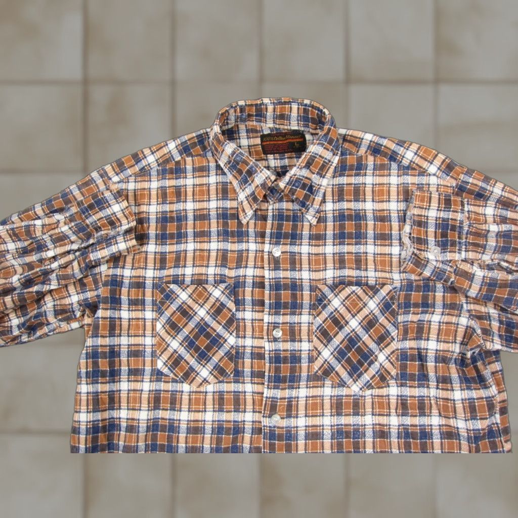 Vintage VINTAGE Montgomery Ward Shirt Mens Large Orange Blue Plaid Flannel 60s 70s Size US L / EU 52-54 / 3 - 1 Thumbnail