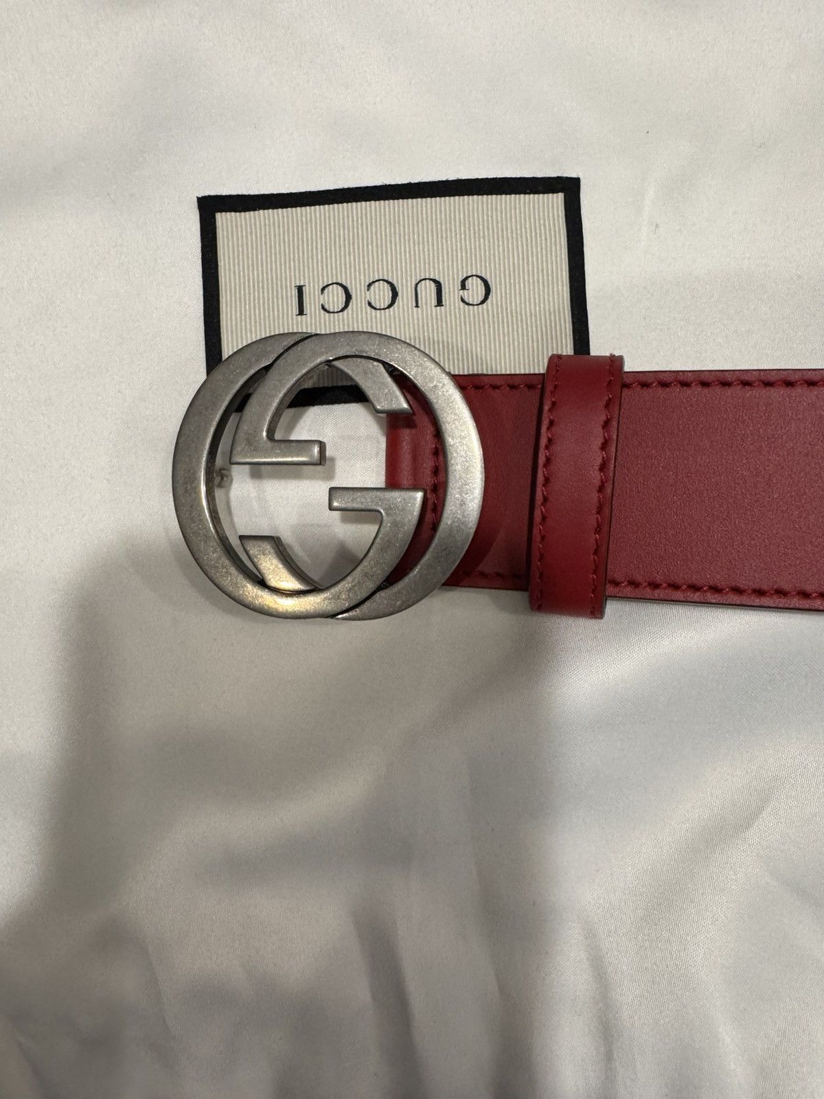 Gucci Red Mens interlocking double G calfskin Gucci belt Size 36 - 3 Thumbnail