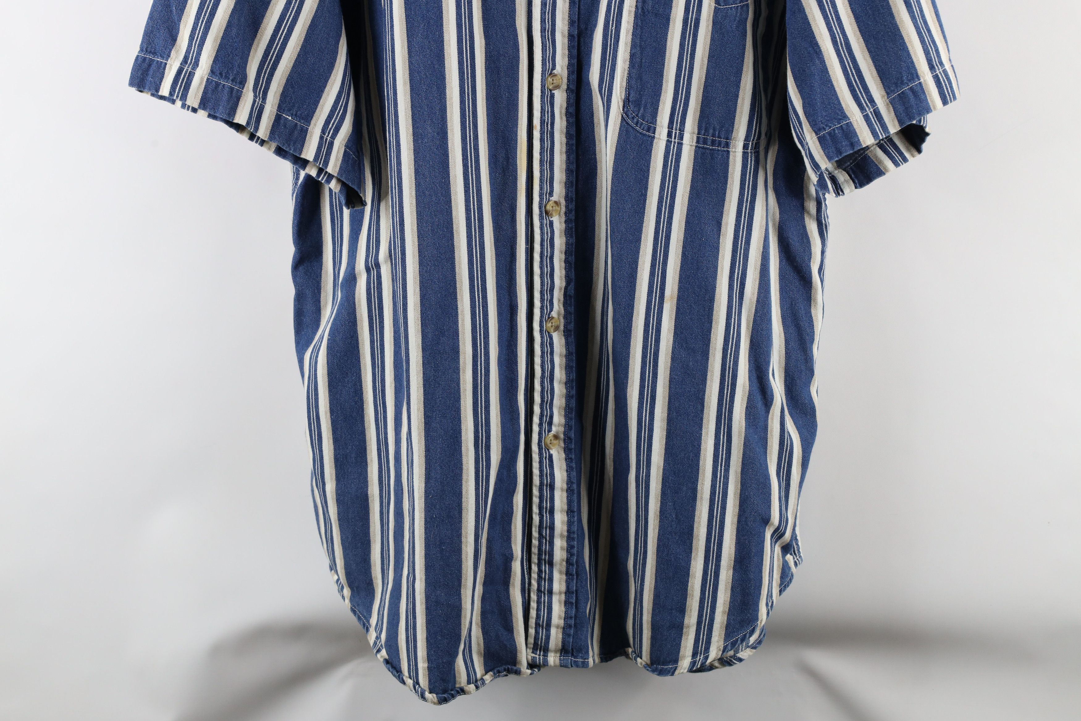 Vintage Vintage 90s Streetwear Striped Baggy Denim Button Down Shirt Size US L / EU 52-54 / 3 - 3 Thumbnail