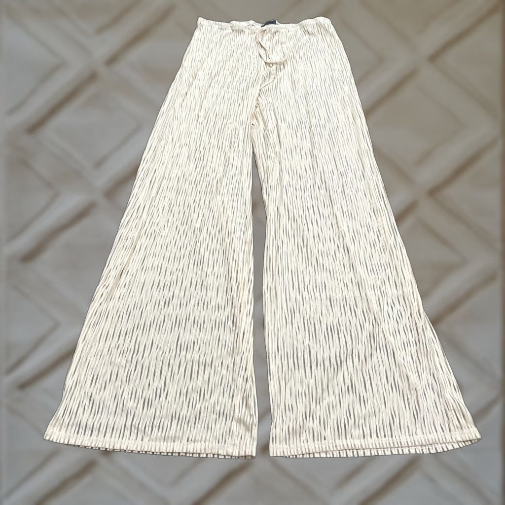 Vintage Jordan Taylor Women's XL Ivory Striped Sheer Cover Up Wide Leg Pants Beach Lightweight Size 40" / US 18 - 1 Thumbnail