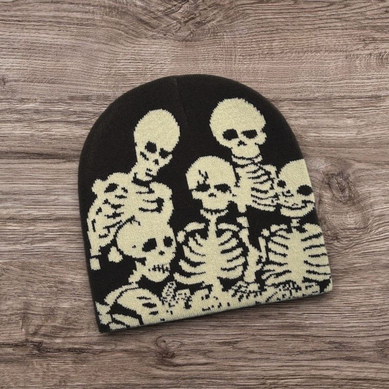 Other ALT Grunge SKULL Glow Skeletons Beanie | Y2K Punk Hat Size ONE SIZE - 1 Preview
